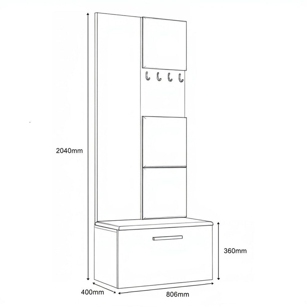 Masseno Garderobenschrank MODULO 80,6 x 204 cm Flurmöbel mit Spiegel Schwarz