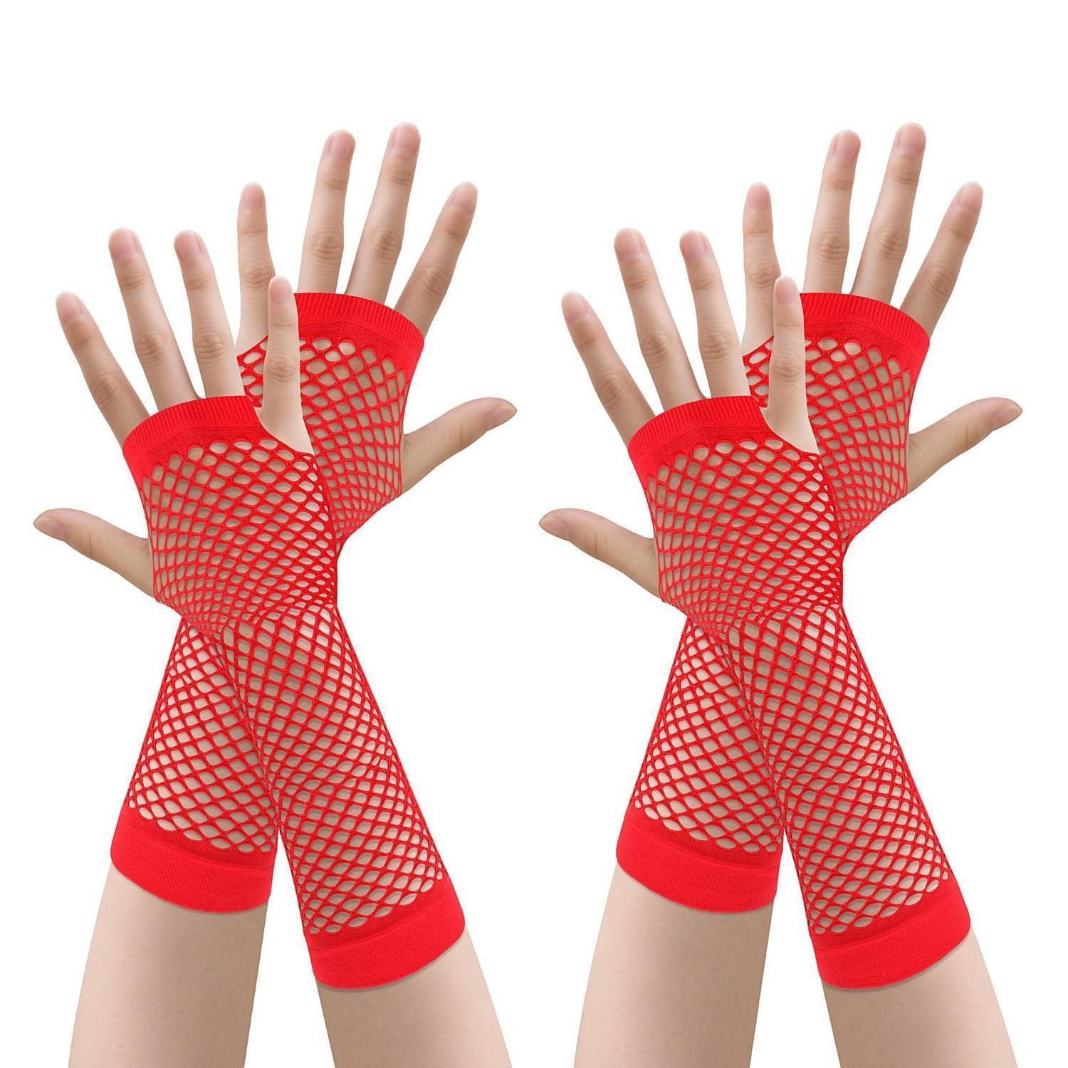 LuxusKollektion Abendhandschuhe Mesh-Handschuhe Damen lang fingerlos rot (2-St)