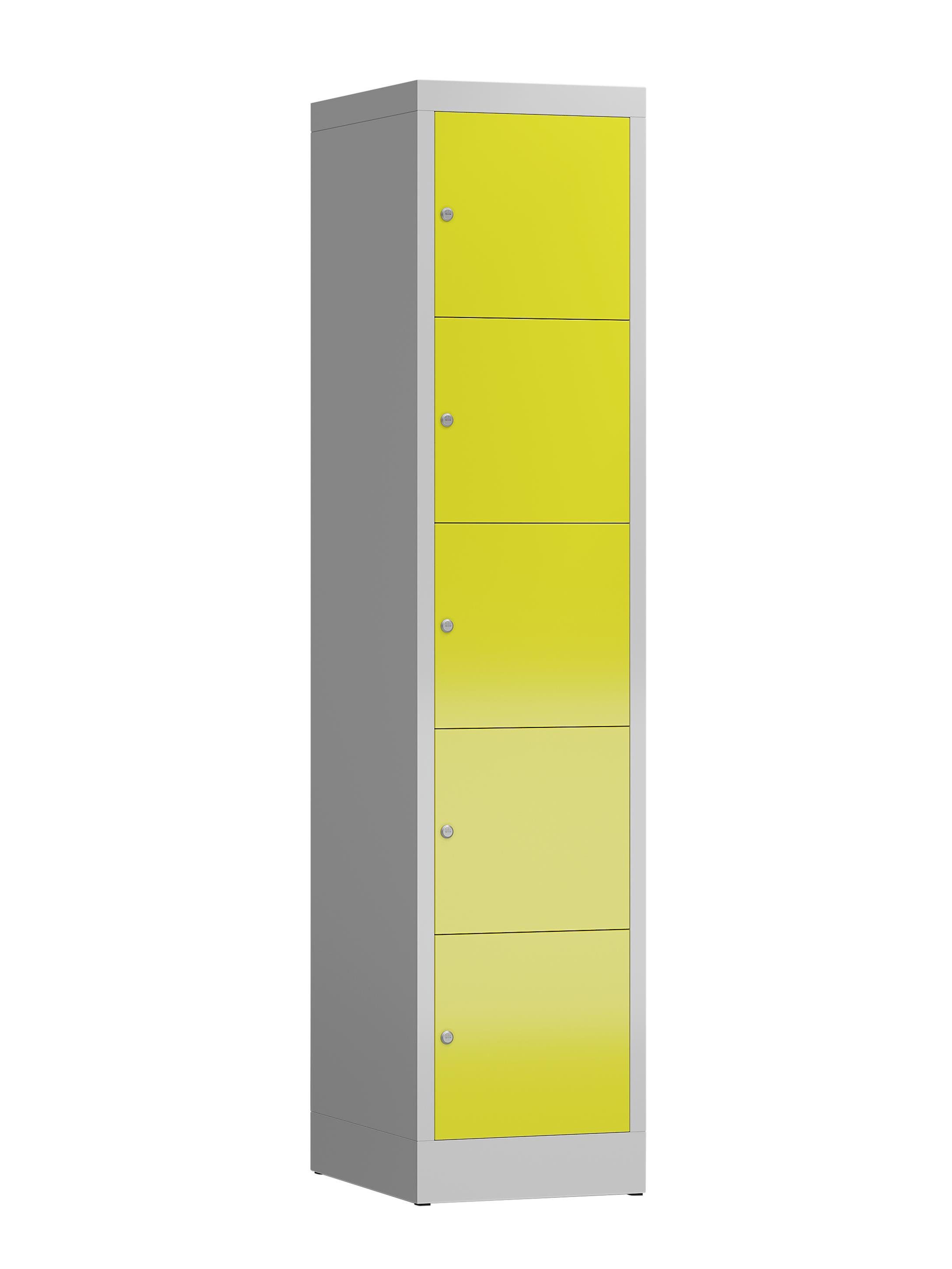 Steelboxx Fächerschrank Schließfachschrank montiert, keine RAL Korpus: (1-St) notwendig Lichtgrau Montage Gelb 5 7035 Fächer komplett Türen: | Lichtgrau/ Spindschrank