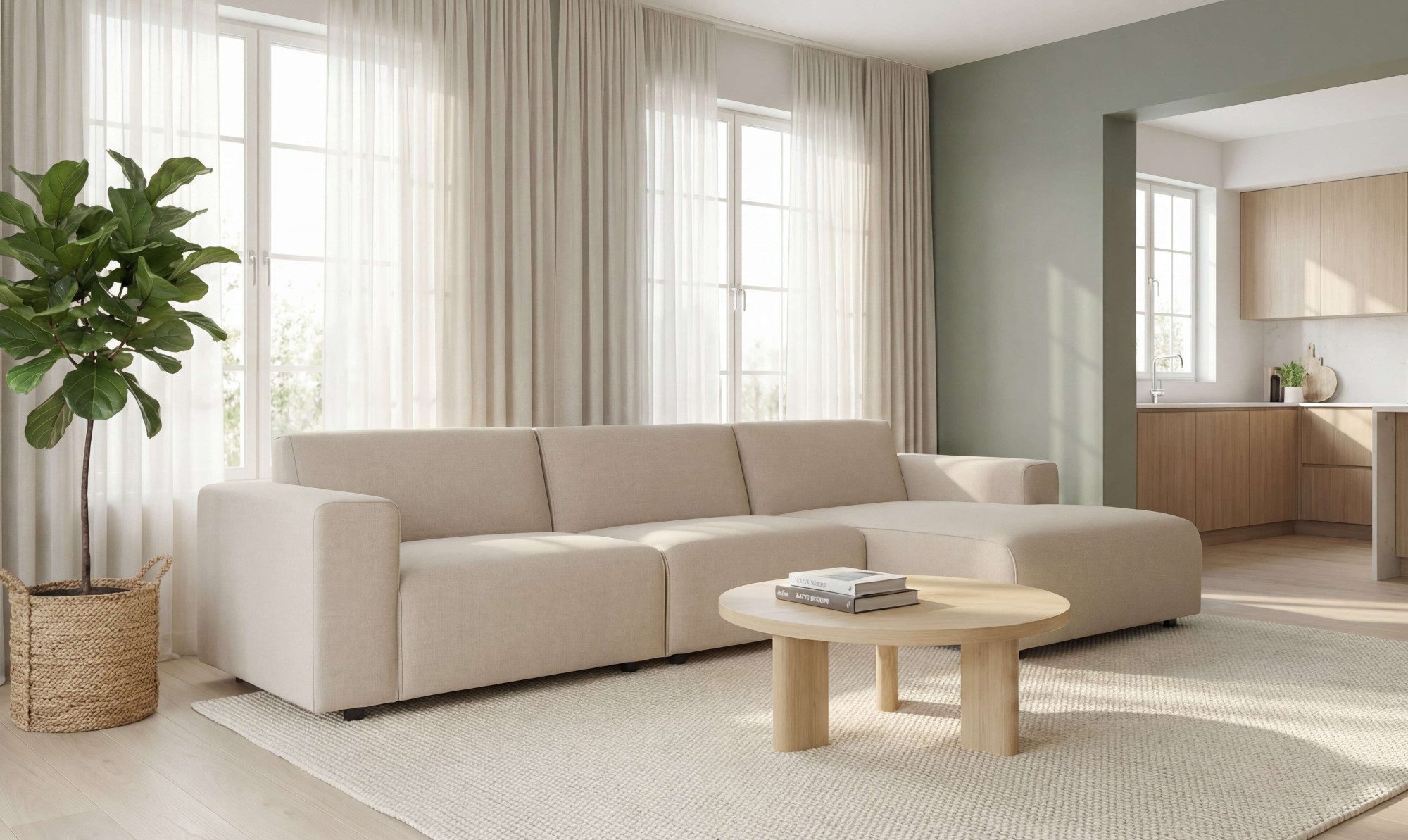 OTTO home Ecksofa Naddine, B. 318 cm, L-Form, Strukturstoff Mélange-Effekt, Wellenunterfederung