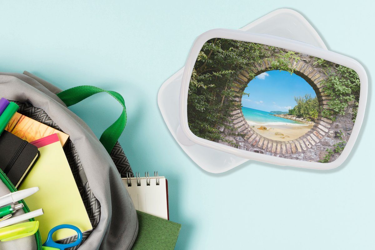 Sommer, Lunchbox und - Aussicht weiß Brotbox Erwachsene, - Kinder für Meer Mädchen Jungs für Strand Kunststoff, (2-tlg), Brotdose, - und MuchoWow