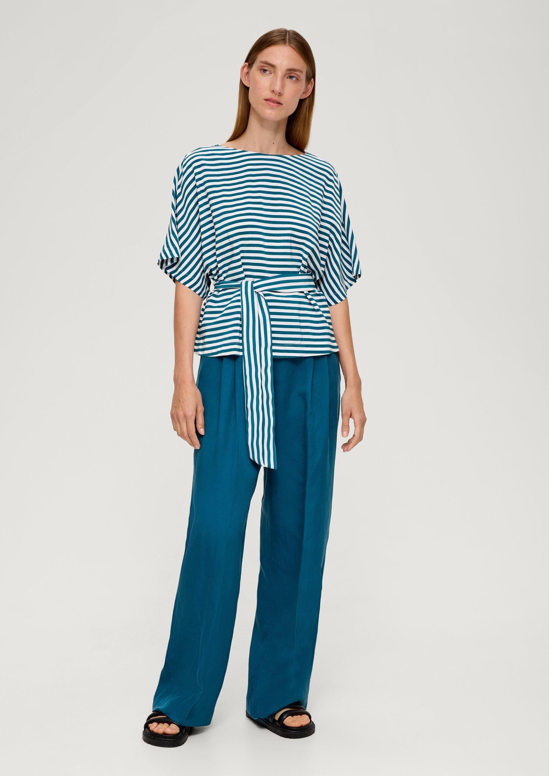 s.Oliver Kurzarmbluse Bluse Viskosebluse mit Bindeband