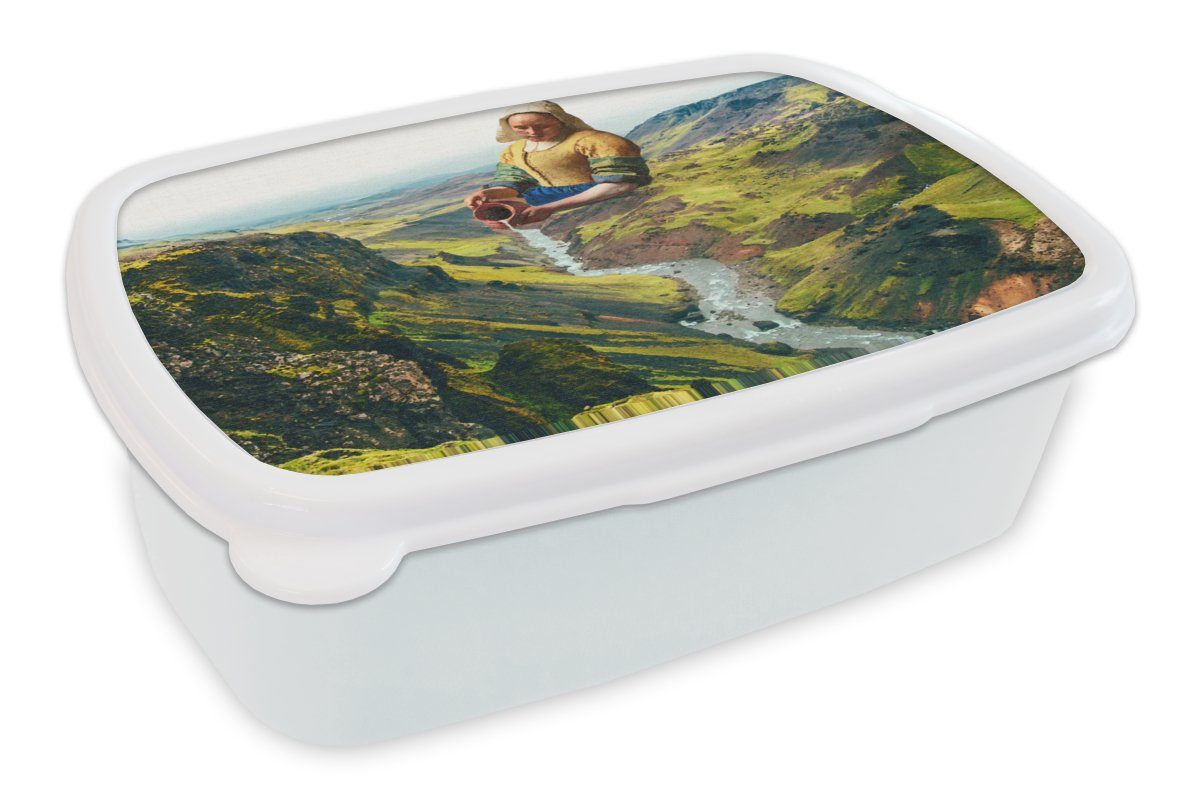 MuchoWow Lunchbox Milchmädchen - Wasser - Kunst, Kunststoff, (2-tlg), Brotbox für Kinder und Erwachsene, Brotdose, für Jungs und Mädchen weiß