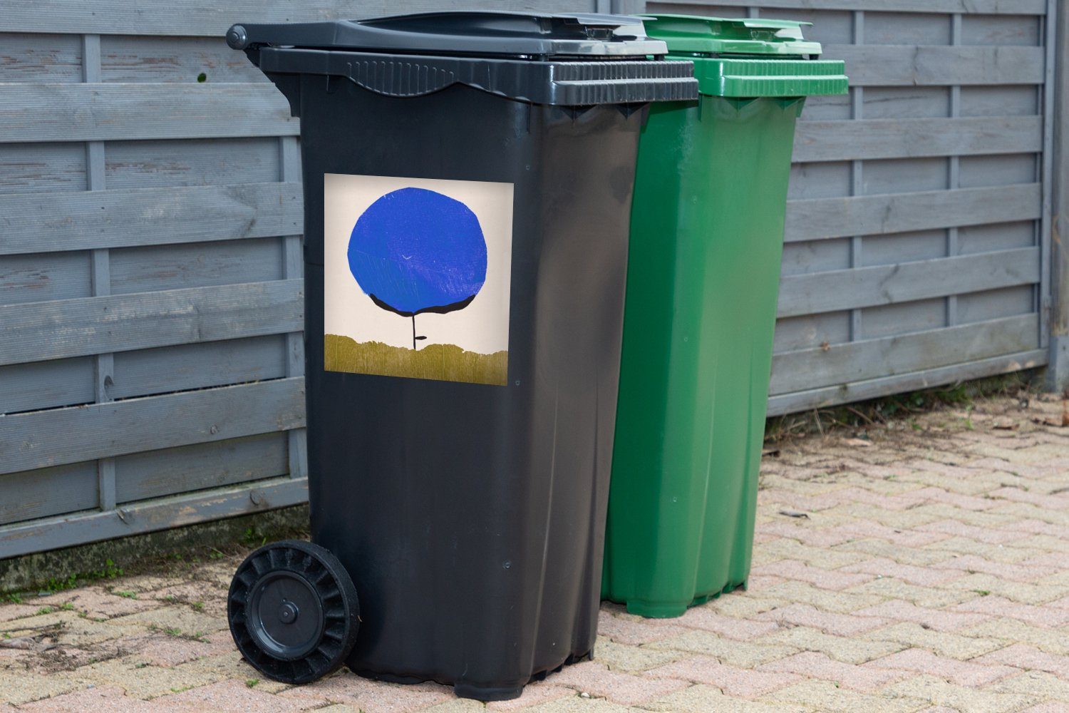 Mülleimer-aufkleber, MuchoWow Blume St), (1 - - Abfalbehälter Blau Wandsticker Sticker, Grün Abstrakt - Container, Mülltonne,