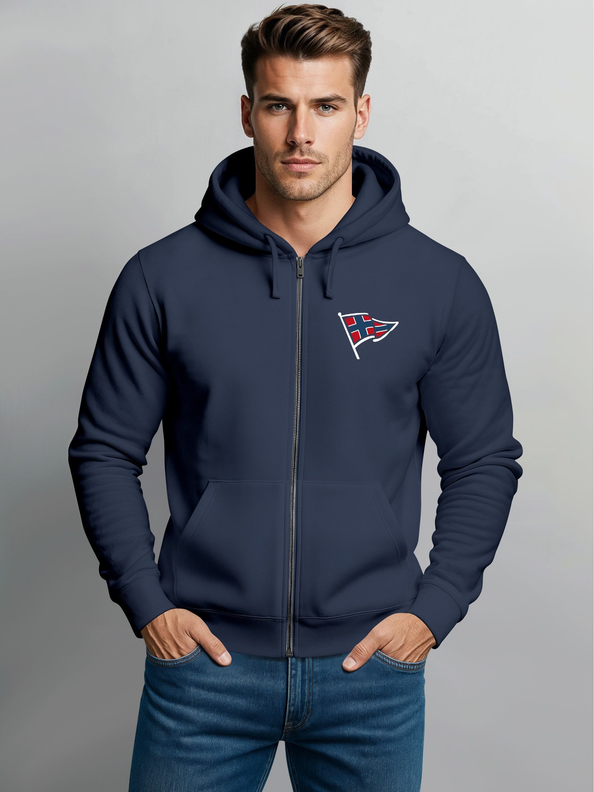 Neverless Sweatjacke Herren Sweatjacke mit Kapuze Print Norwegen Norway Zipjacke – Bild 2 von 5