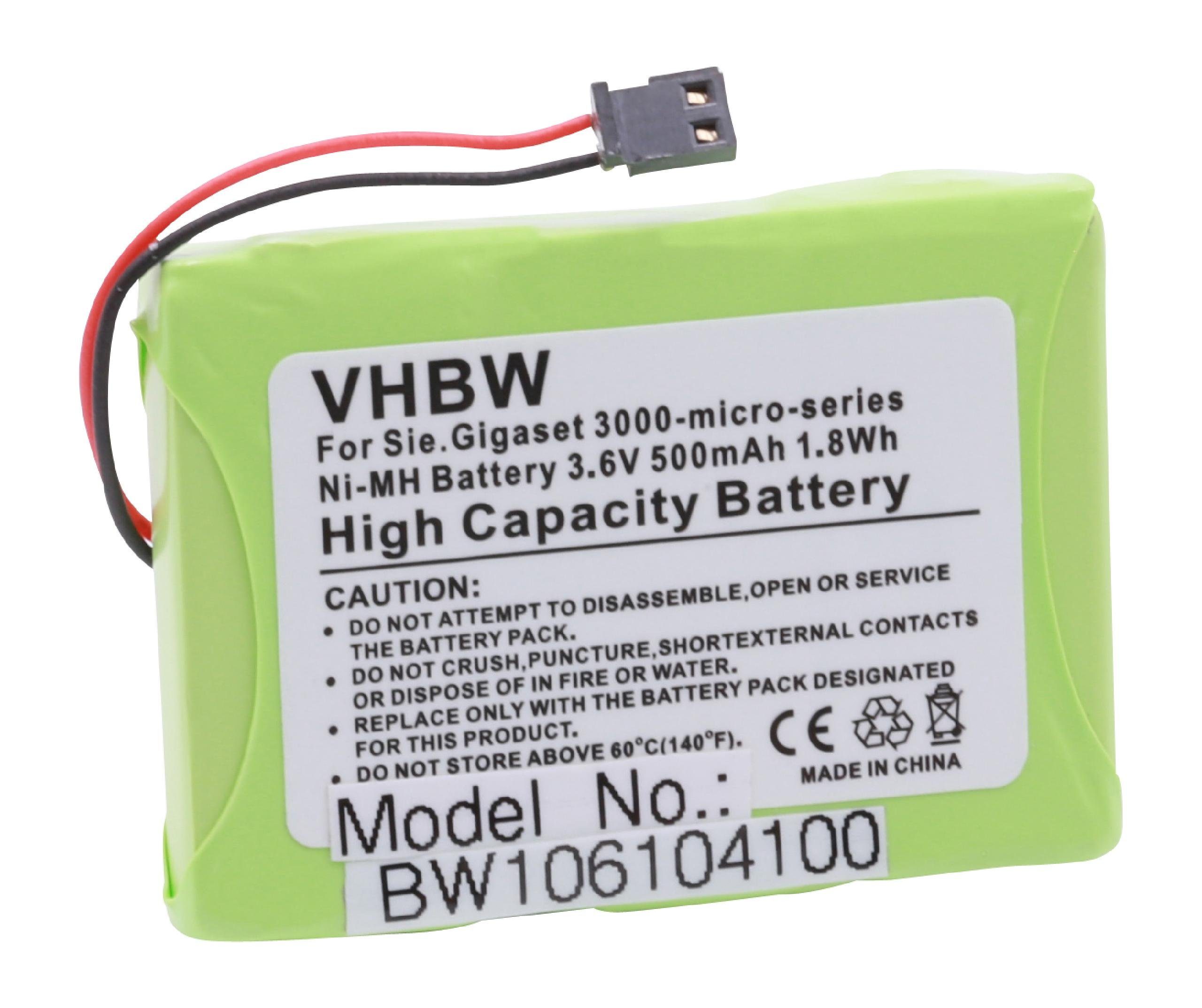 vhbw kompatibel mit Siemens Gigaset 3000 Micro, 3015 Micro, 3010 Micro Akku NiMH 500 mAh (3,6 V)