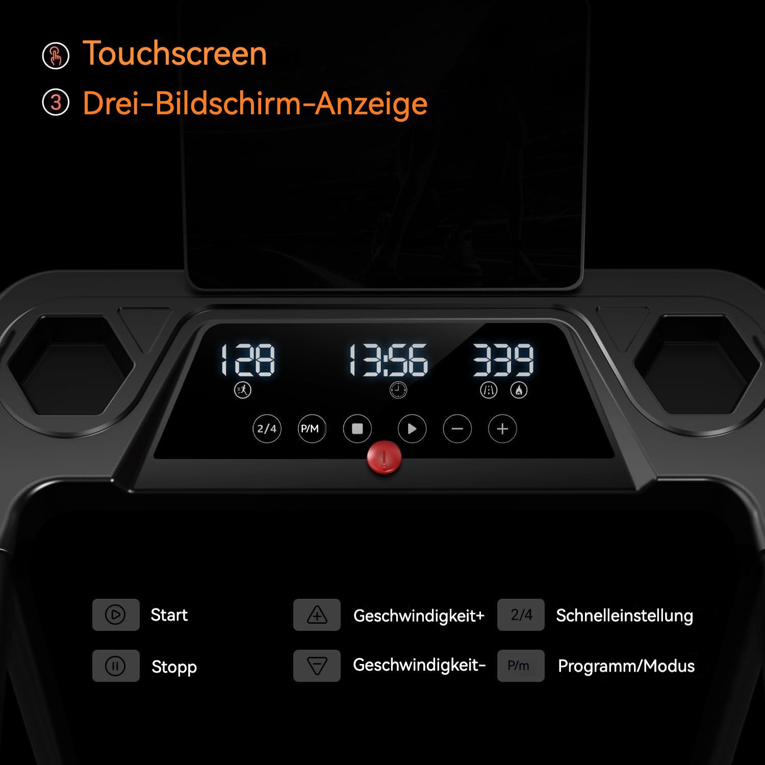BAYMATE Laufband für Zuhause (Treadmill for Home mit 3,0-PS-Motor und 12 voreingestellte Programme, Mit Halterung, mit Rädern, mit Trinkfaschenhalter), mit Steigung 9%, Laufbänder 12KM/H, Max Belastung 136KG