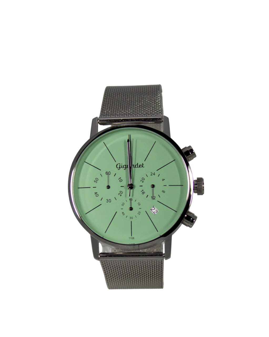 Gigandet Chronograph Armbanduhr Herren Damen Silber Grün Datum G32-009, Mesharmband, Edelstahlgehäuse, 3ATM wasserdicht