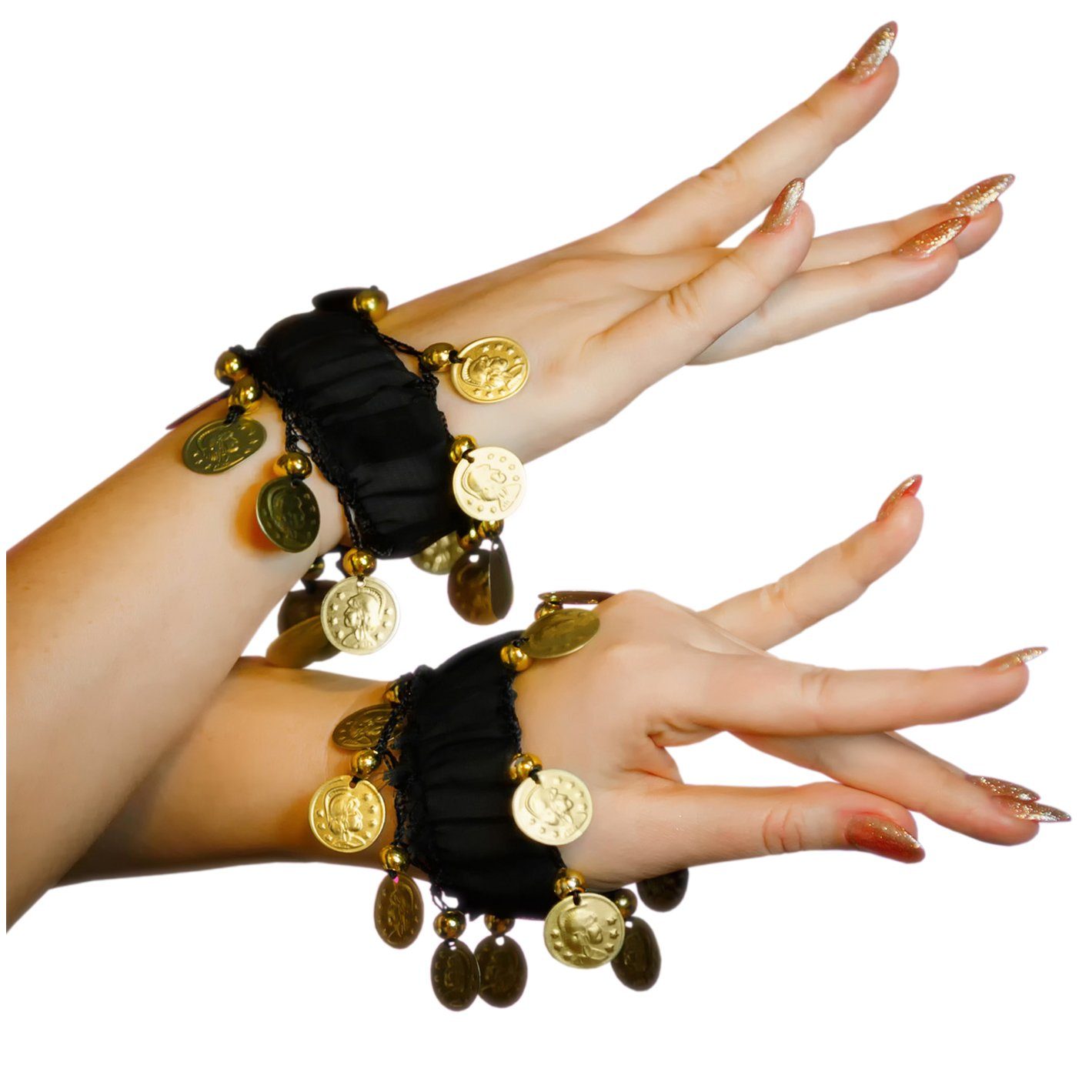 Fasching MyBeautyworld24 Handkette Armband (Paar) Belly Armbänder Dance schwarz