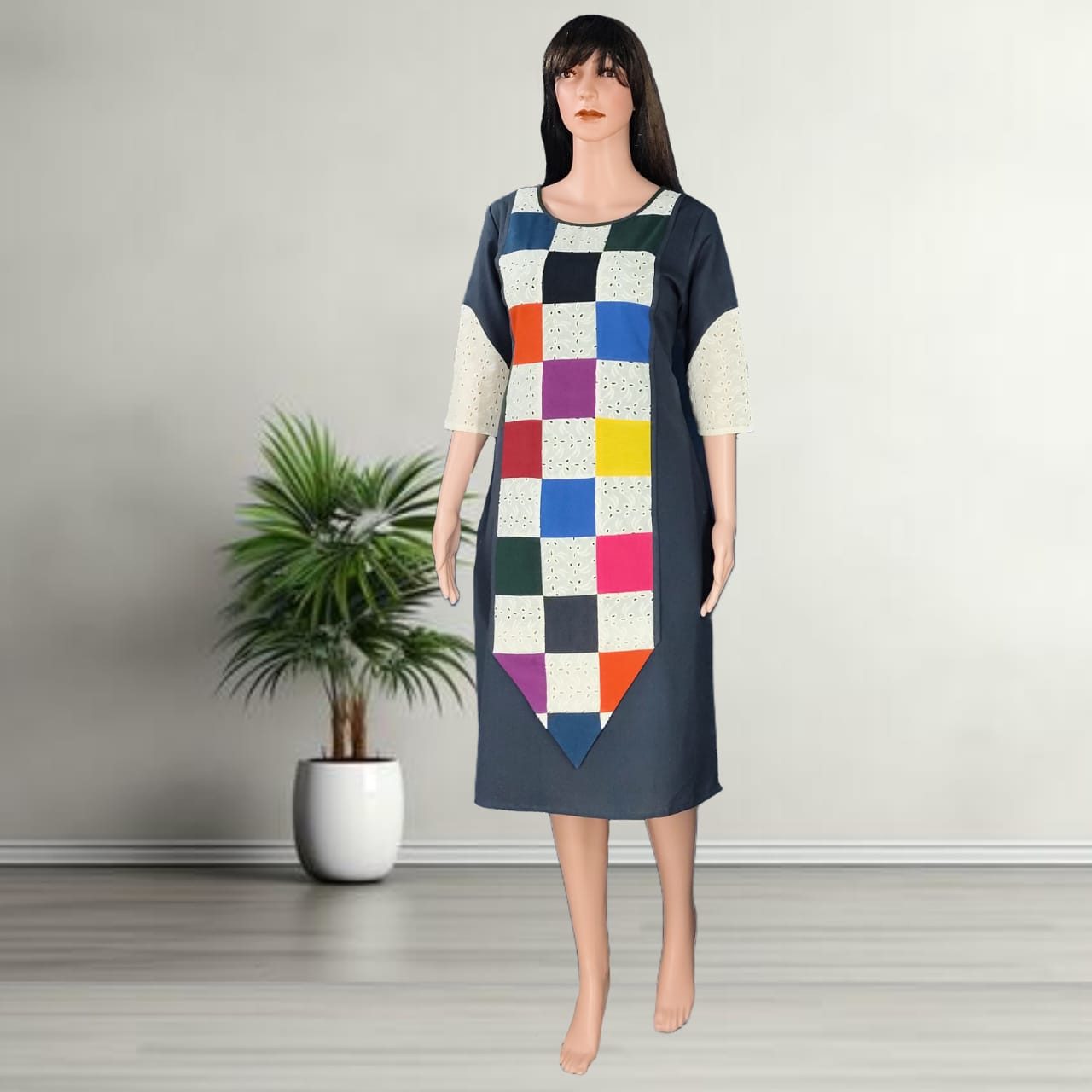 PfauGermany Longtunika Exklusiver Entwurf Rainbow Patchwork