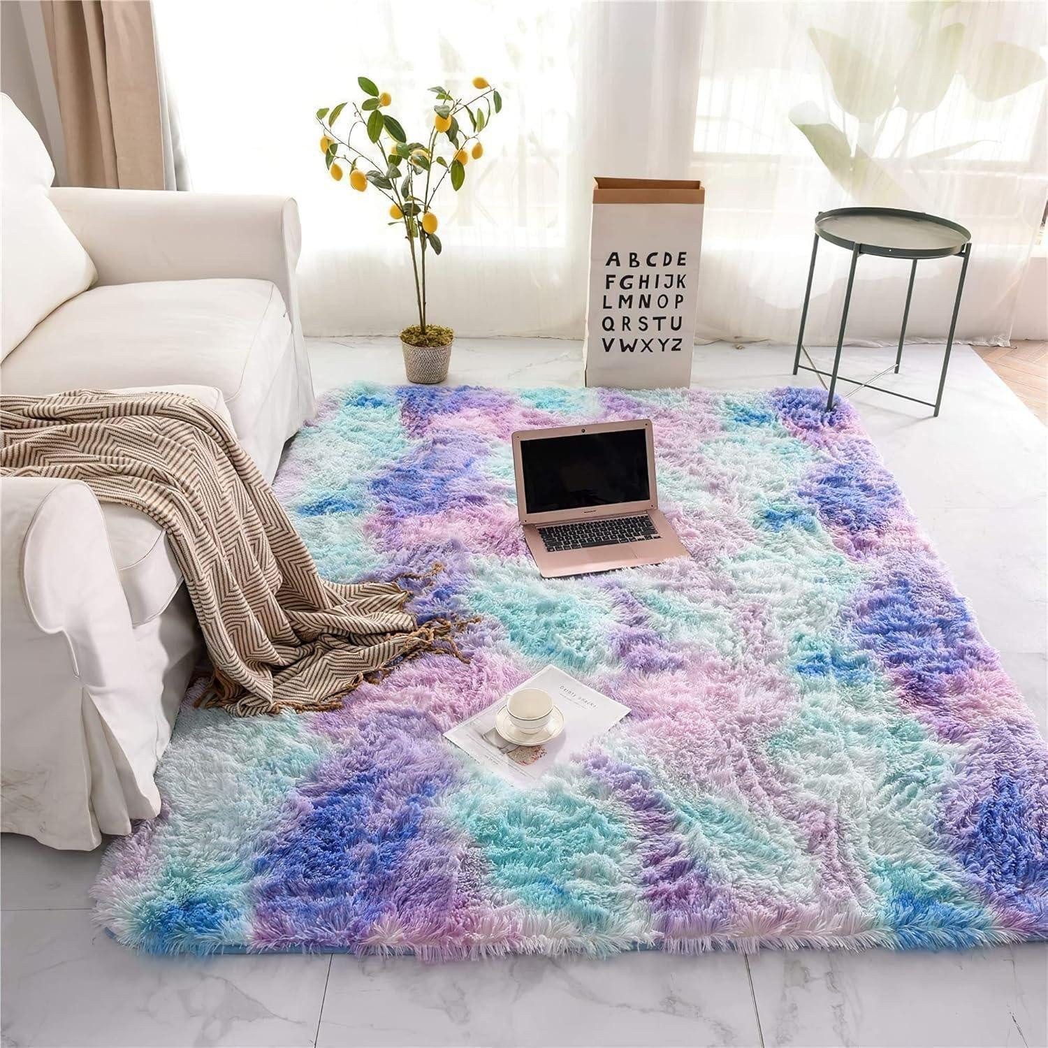 LuxusKollektion Hochflor-Teppich Teppich Hochflor Shaggy Wohnzimmer Schlafzimmer Blau Lila 80 x 150 cm