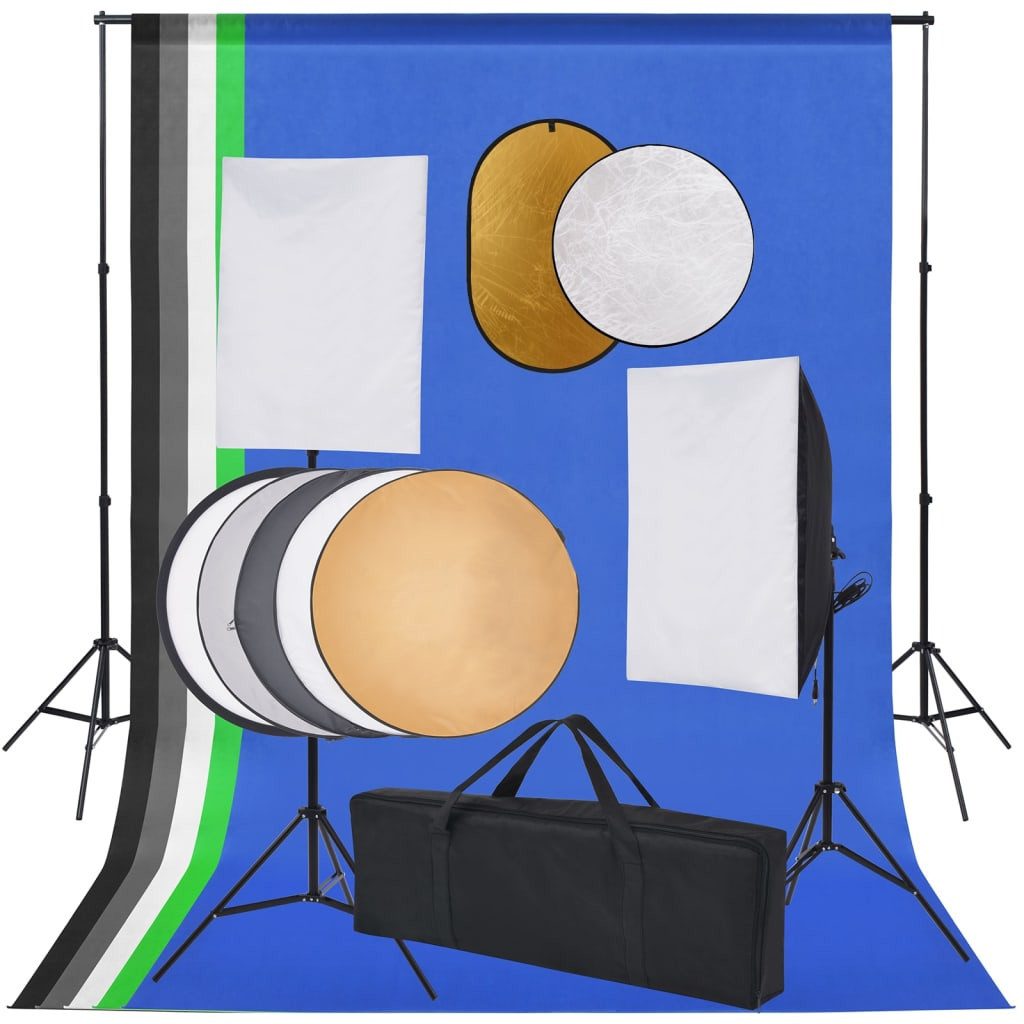 vidaXL Fotohintergrund Fotostudio Set mit Softbox-Lampen Hintergrund und Reflektor
