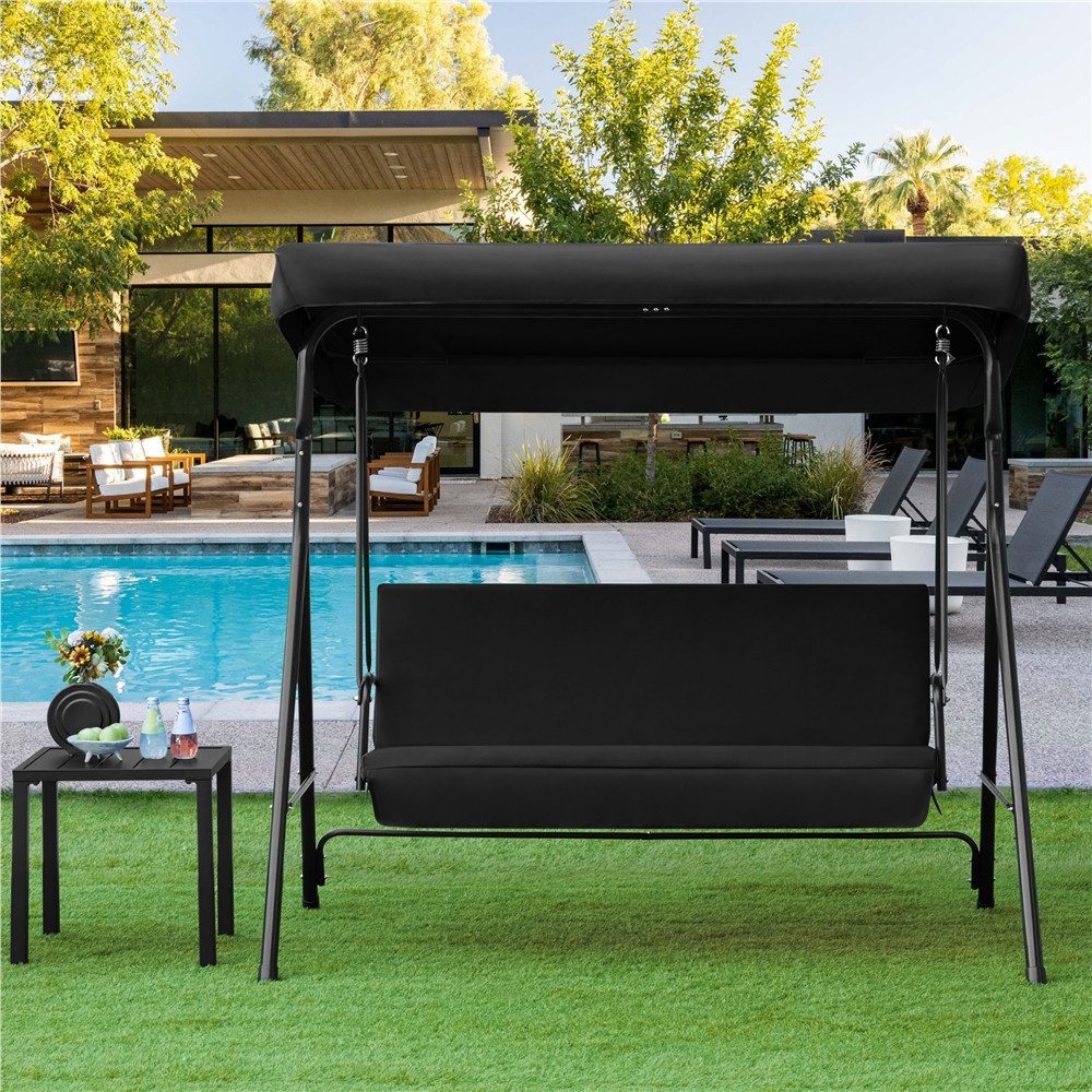 Yaheetech Hollywoodschaukel 3-Sitzer-Schaukelbank mit Sonnendach, 3-Sitzer, Gartenschaukel mit Verstellbarem Ersatzbach bis 250 kg Belastbar
