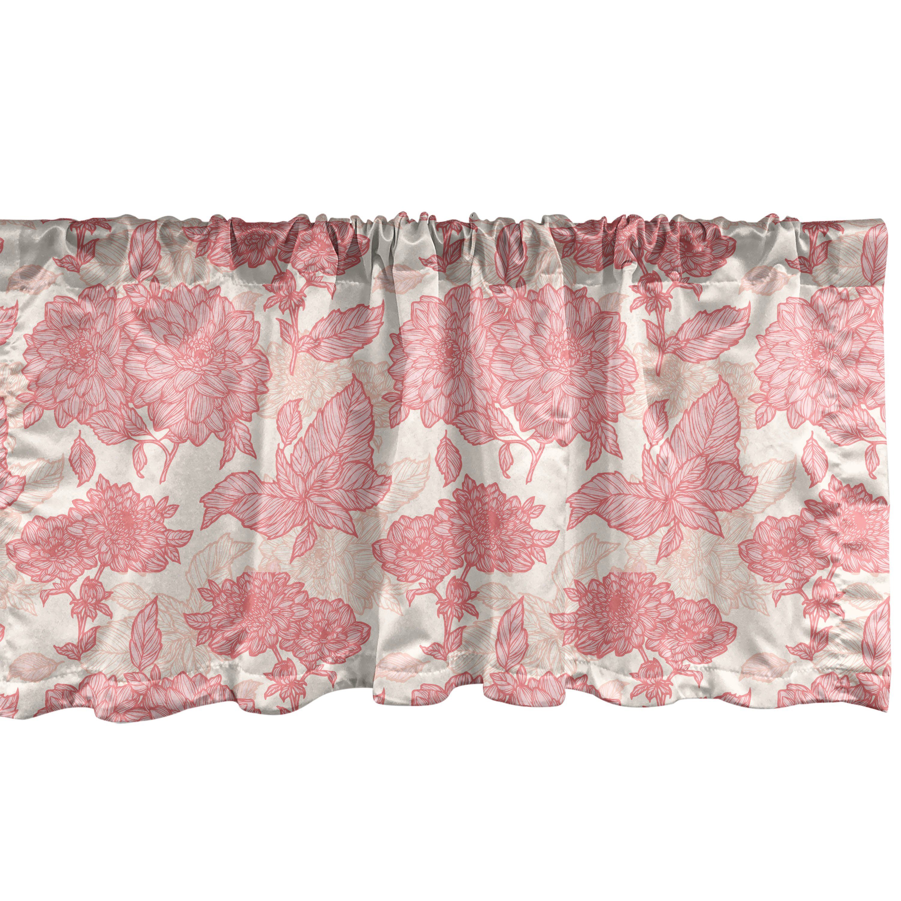 Scheibengardine Vorhang Volant für Küche Schlafzimmer Dekor mit Stangentasche, Abakuhaus, Microfaser, Romantik Rosa Blumen und Blätter