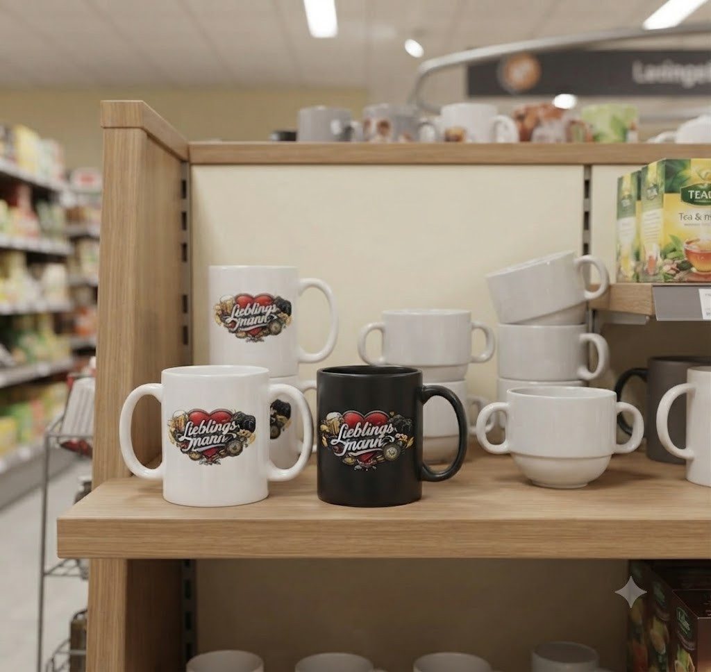 Blondie & Brownie Tasse Lieblingsmann Tasse Print Papa Vater Familie Geschenk Becher Präsent, 1-tlg., Keramik, Lieblingsmann Tasse Herzedition