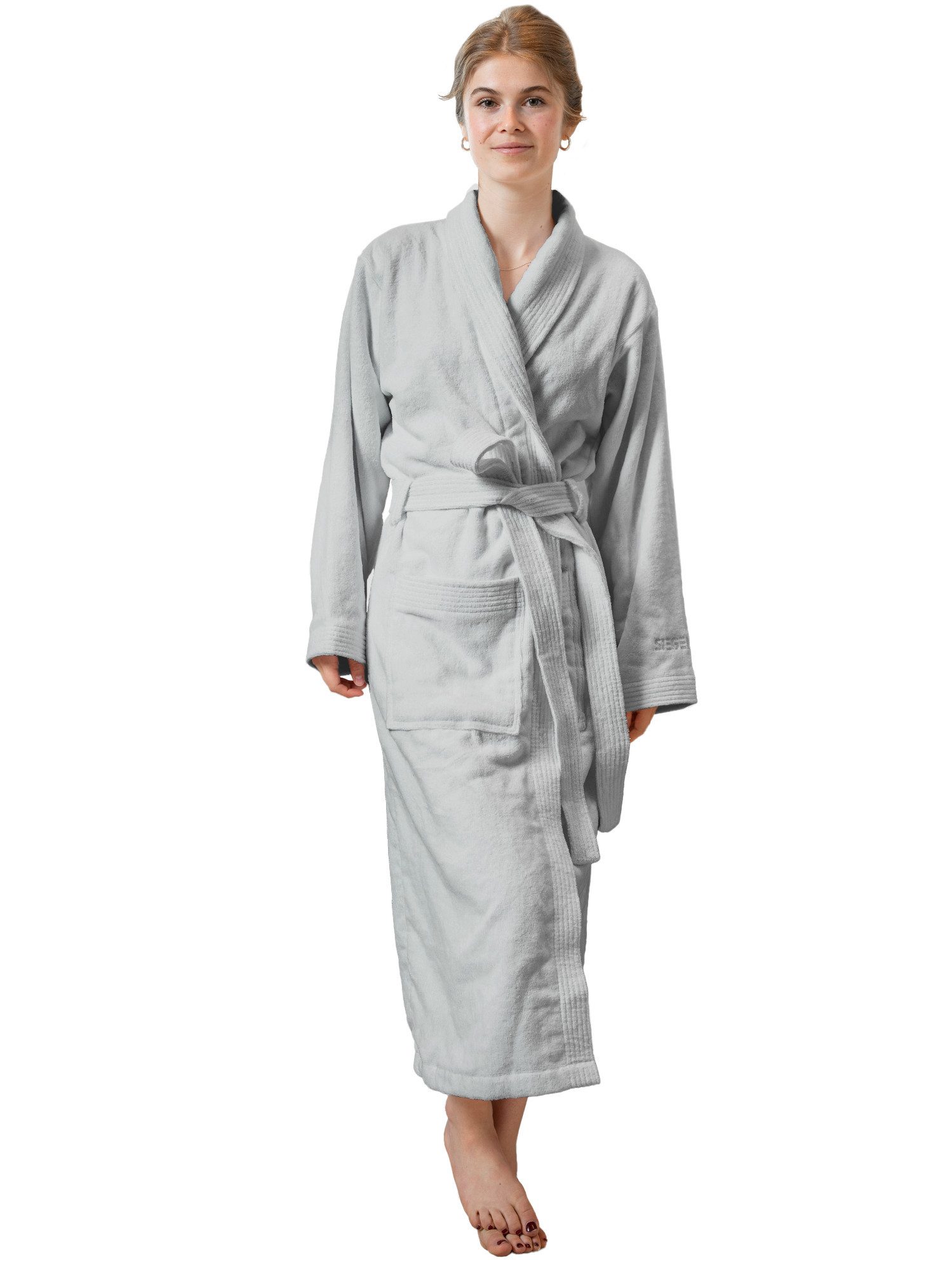 SIEGENTHAL Damenbademantel Damen Bademantel Frottee Velour Schalkragen Flauschig Wadenlang, Schalkragen, Gürtel, saugfähigem Frottee,Pflegeleicht und langlebig,praktische Taschen