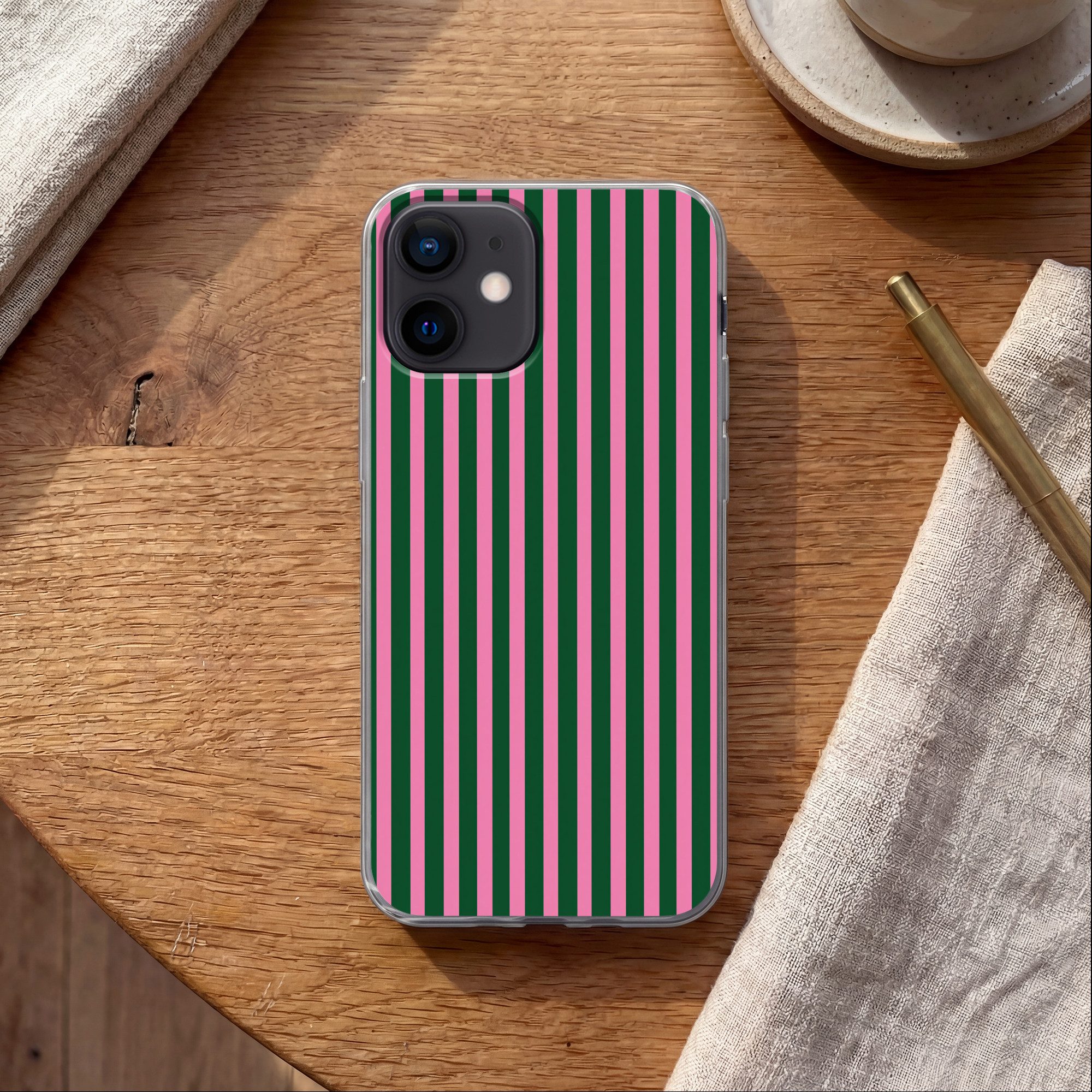 MuchoWow Handyhülle für Apple iPhone 12 Mini Vertikale Streifen - Grün - Rosa, Smartphone-Bumper, Print, Handy Schutzhülle Dünn