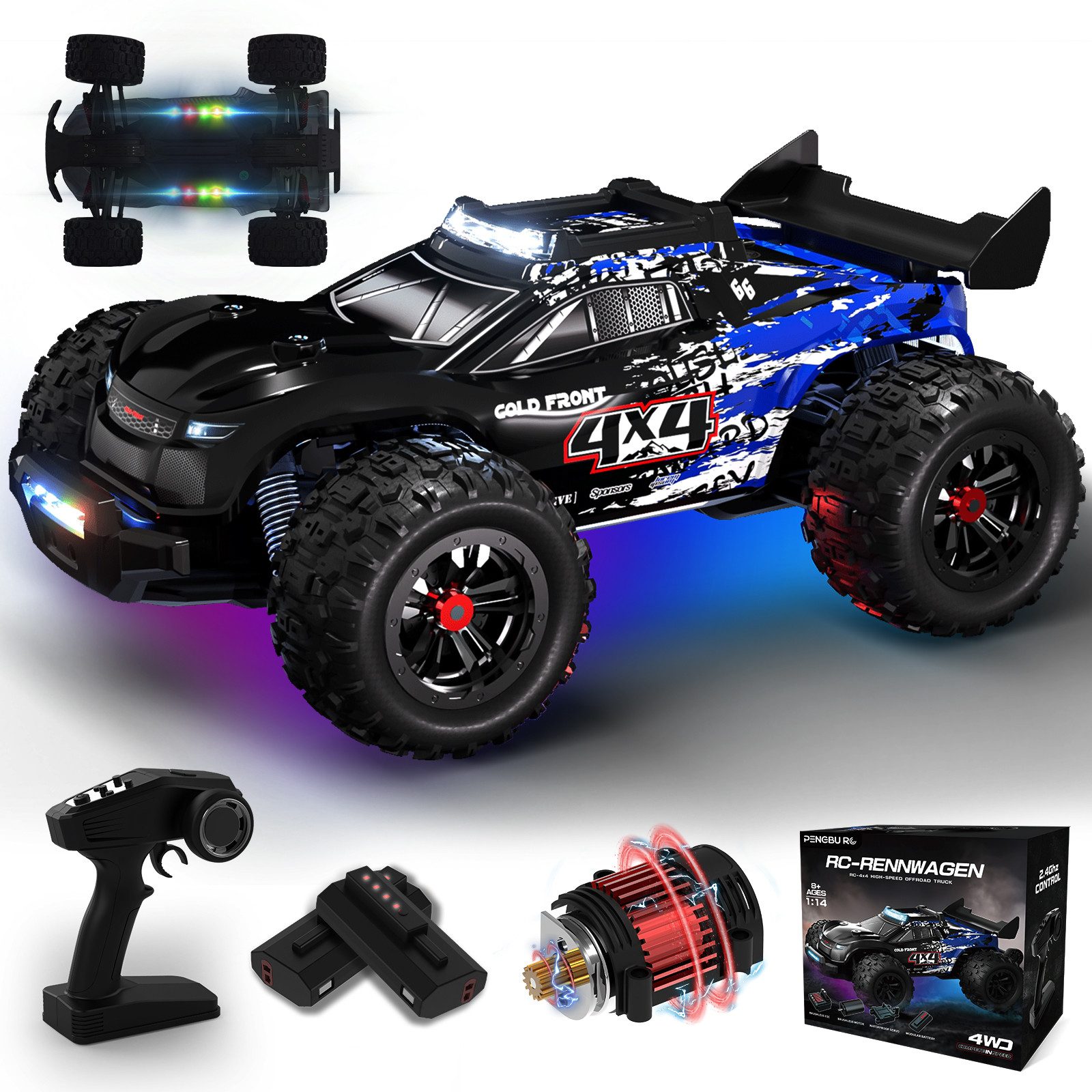 Esun RC-Auto Ferngesteuertes Auto ab 8 9 Jahre, 1:14 RC Drift Car 4WD 30/40 km/h (Set, Komplettset), RC Car mit LED, RC buggy Игрушки ab 8 9 10 jahre