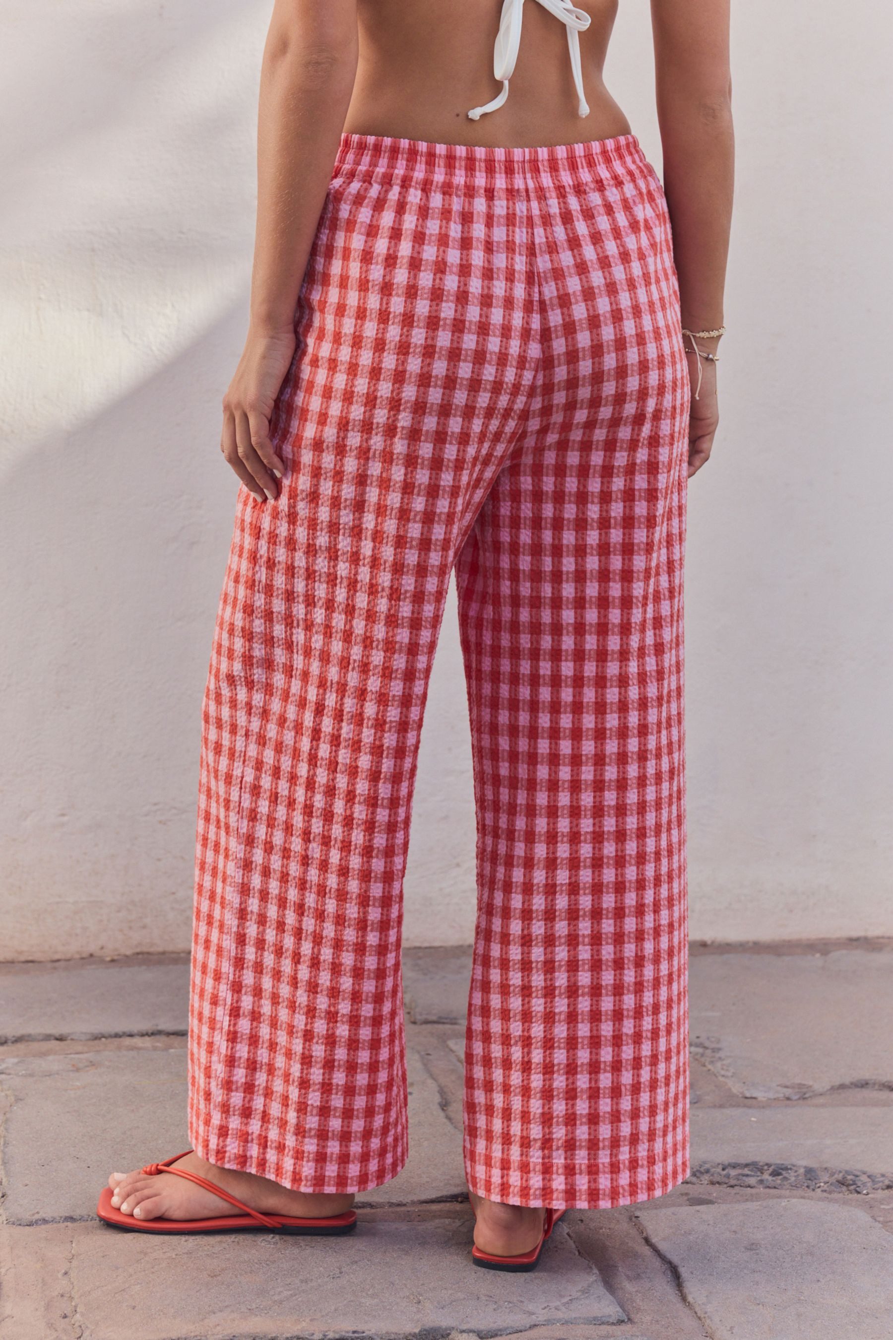 Next Palazzohose Strukturierte Hose mit weitem Bein und Vichykaros (1-tlg) günstig online kaufen