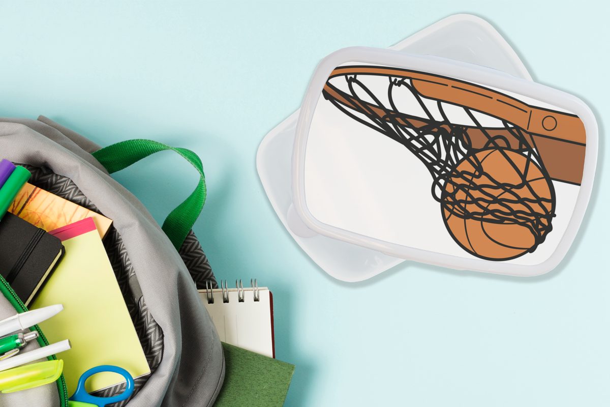 MuchoWow Lunchbox Eine Illustration und Erwachsene, für Brotdose, Kinder Jungs Basketballs (2-tlg), Brotbox des für weiß Mädchen und im Netz, Kunststoff