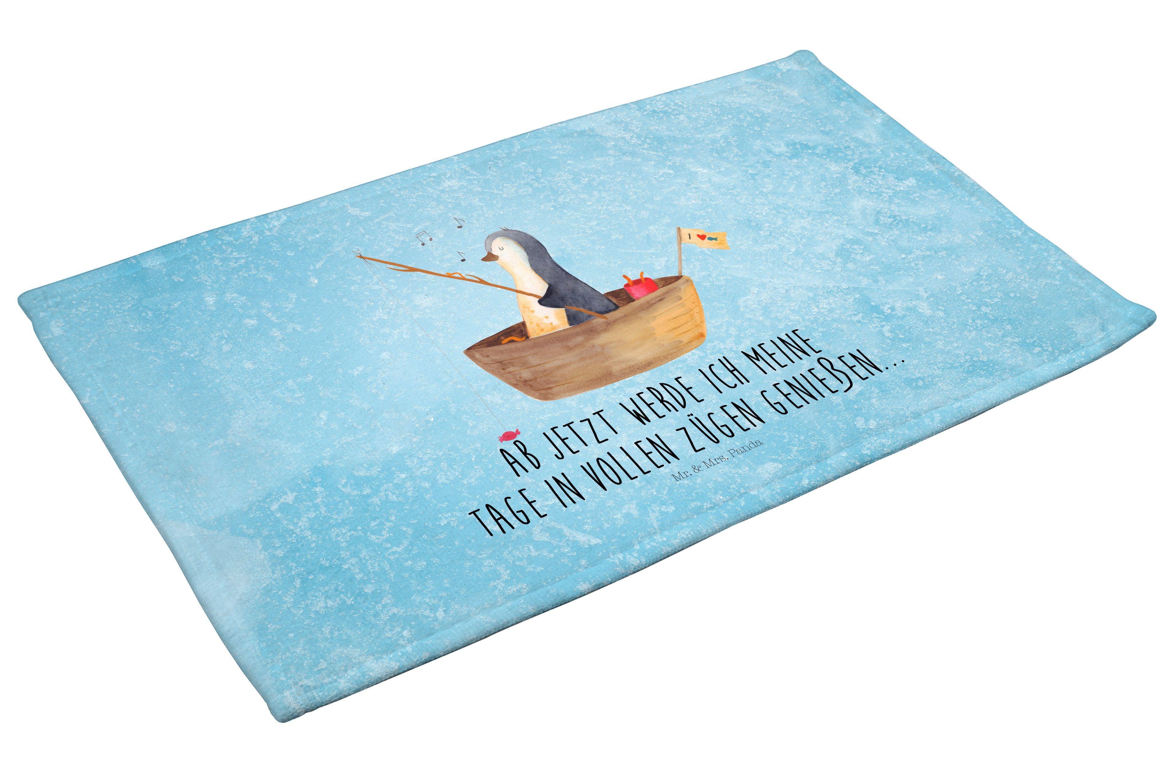 Mr. & Mrs. Panda Handtuch Angelboot (1-St) optimistisch, - Eisblau Pinguin - Kinder Handtuch, Geschenk