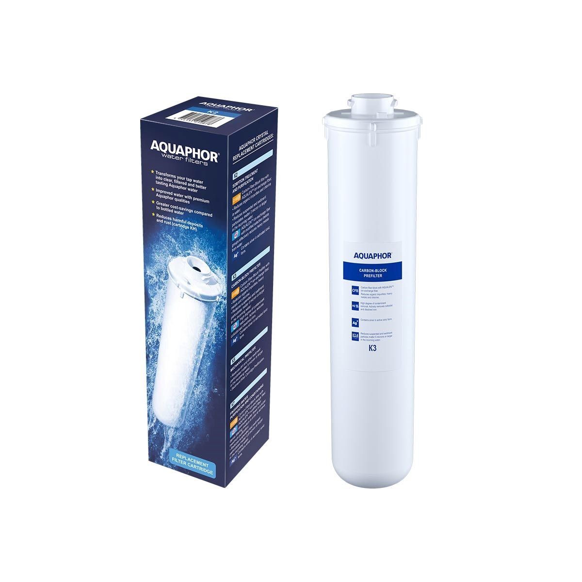 AQUAPHOR Wasserfilter K3 Aktivkohleblockfilter- Vorfilter, Zubehör für Aktivkohlesysteme AQUAPHOR, entfernt Verunreinigungen bis zu 5 Mikron, Schwermetallen, Chlor