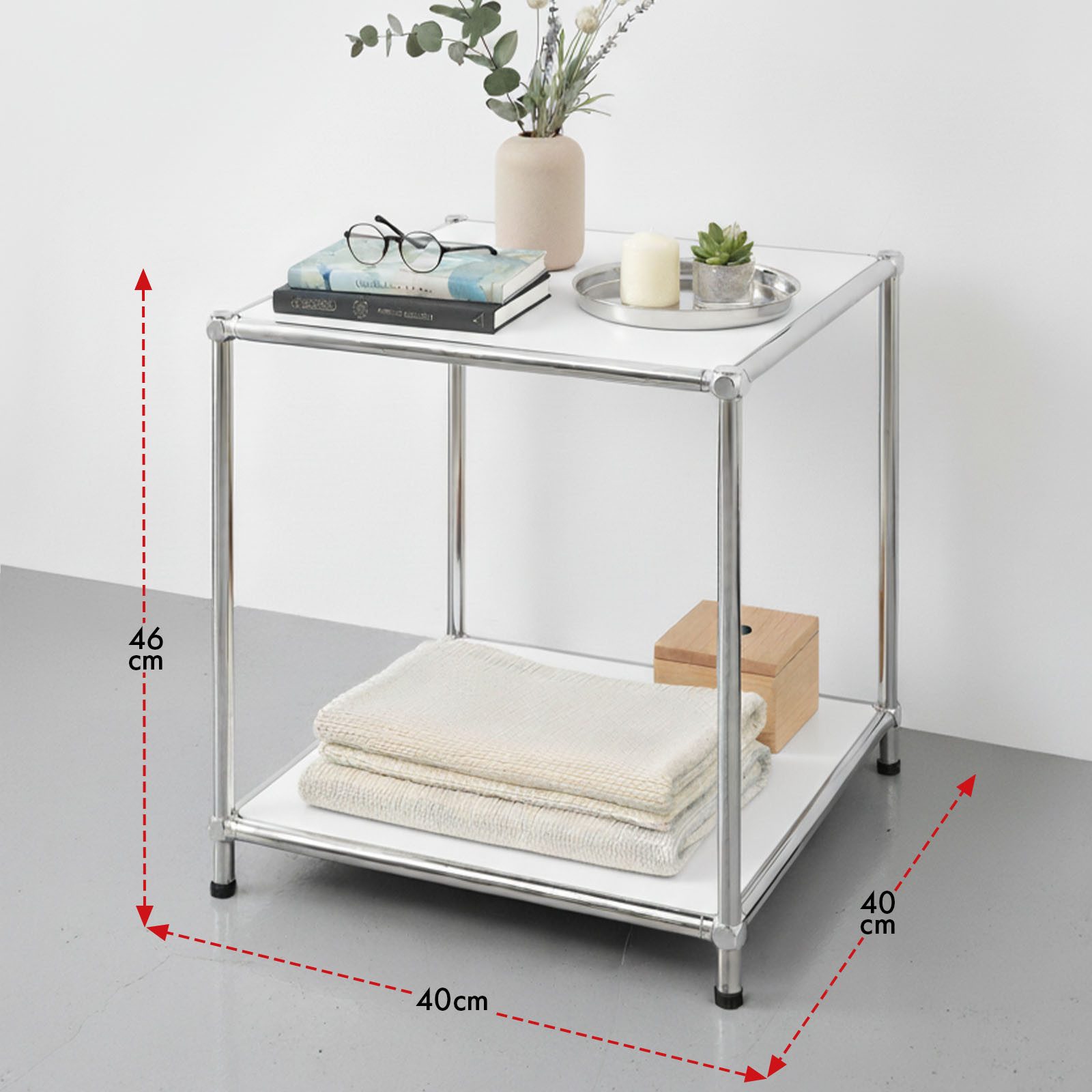 Floordirekt Standregal Concept Epure MK-012 Metallregal, B40 × T40 × H46 cm, diverse Farben, modular, Beistelltisch mit offenen Ablagen, verchromtes Metallgeste – Bild 3 von 5