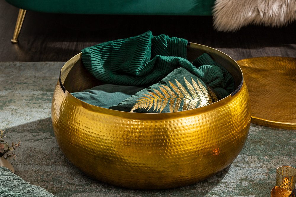 riess-ambiente Couchtisch ORIENT STORAGE Ø70cm gold (Einzelartikel, 1-St), Wohnzimmer · Metall · rund · mit Stauraum · Hammerschlag · handmade