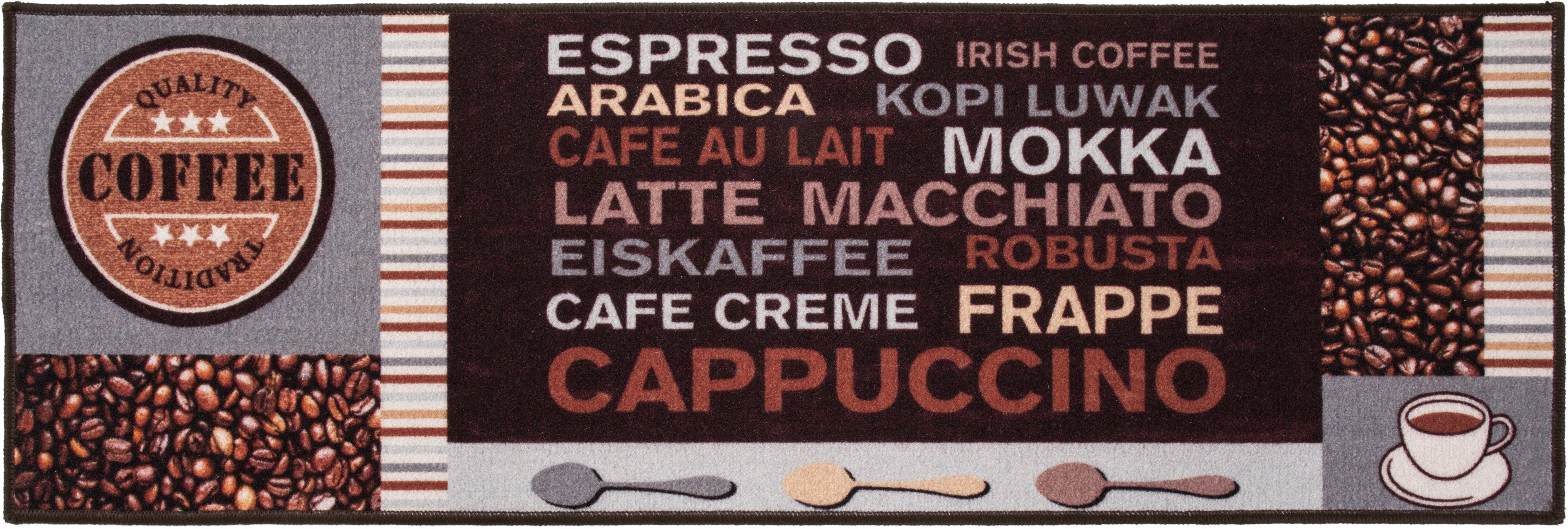 mm, Kaffee, grau Motiv Creme, cm, Schriftzug, Höhe: Andiamo, 4 Cafe Küche rechteckig, mit Küchenläufer 50x150 Größe