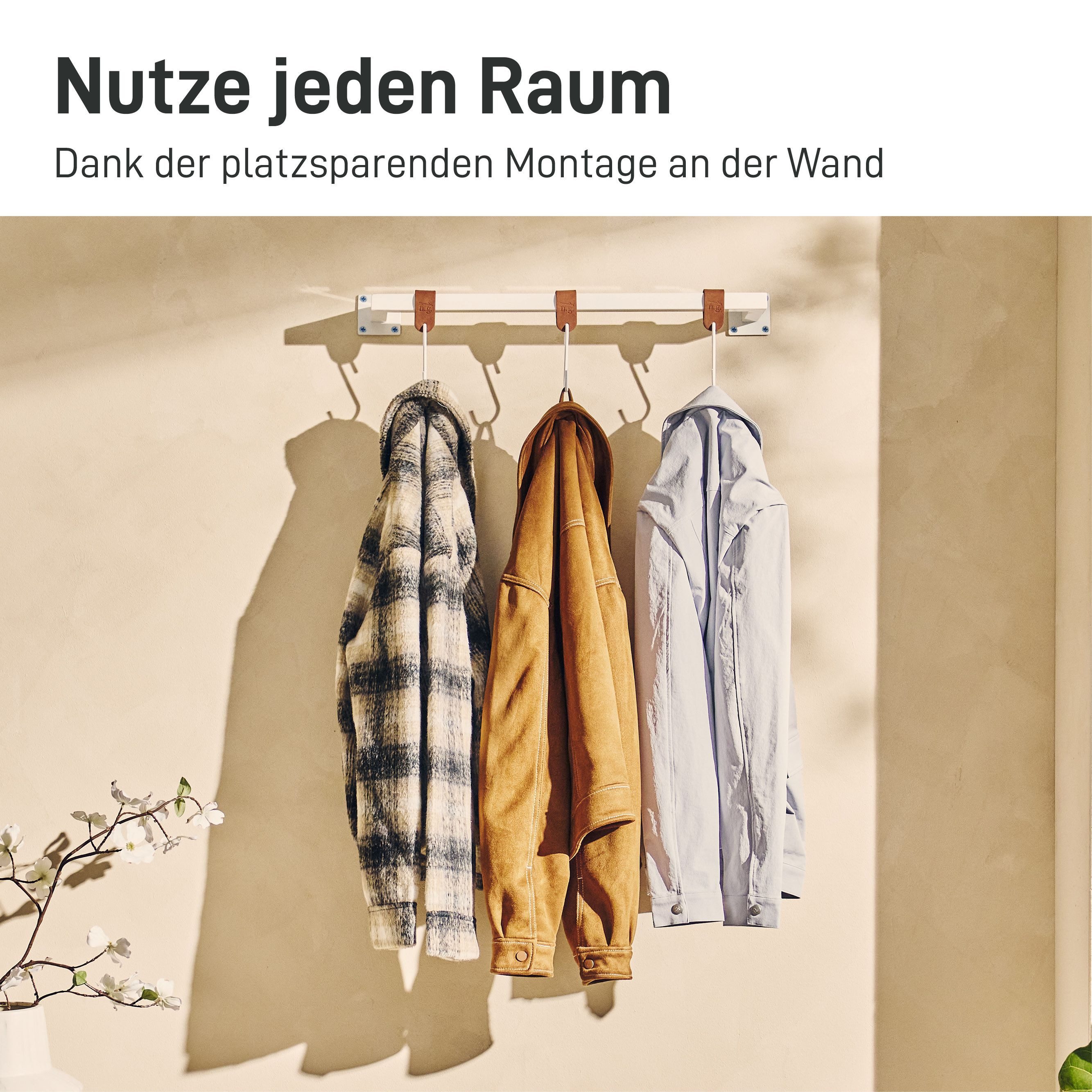 Natural Goods Berlin Wandgarderobe Kleiderstange RECHTECK (Einzel, 1 St), Kleiderständer, Garderobenhalter, Wandhalterung, Kleiderstange