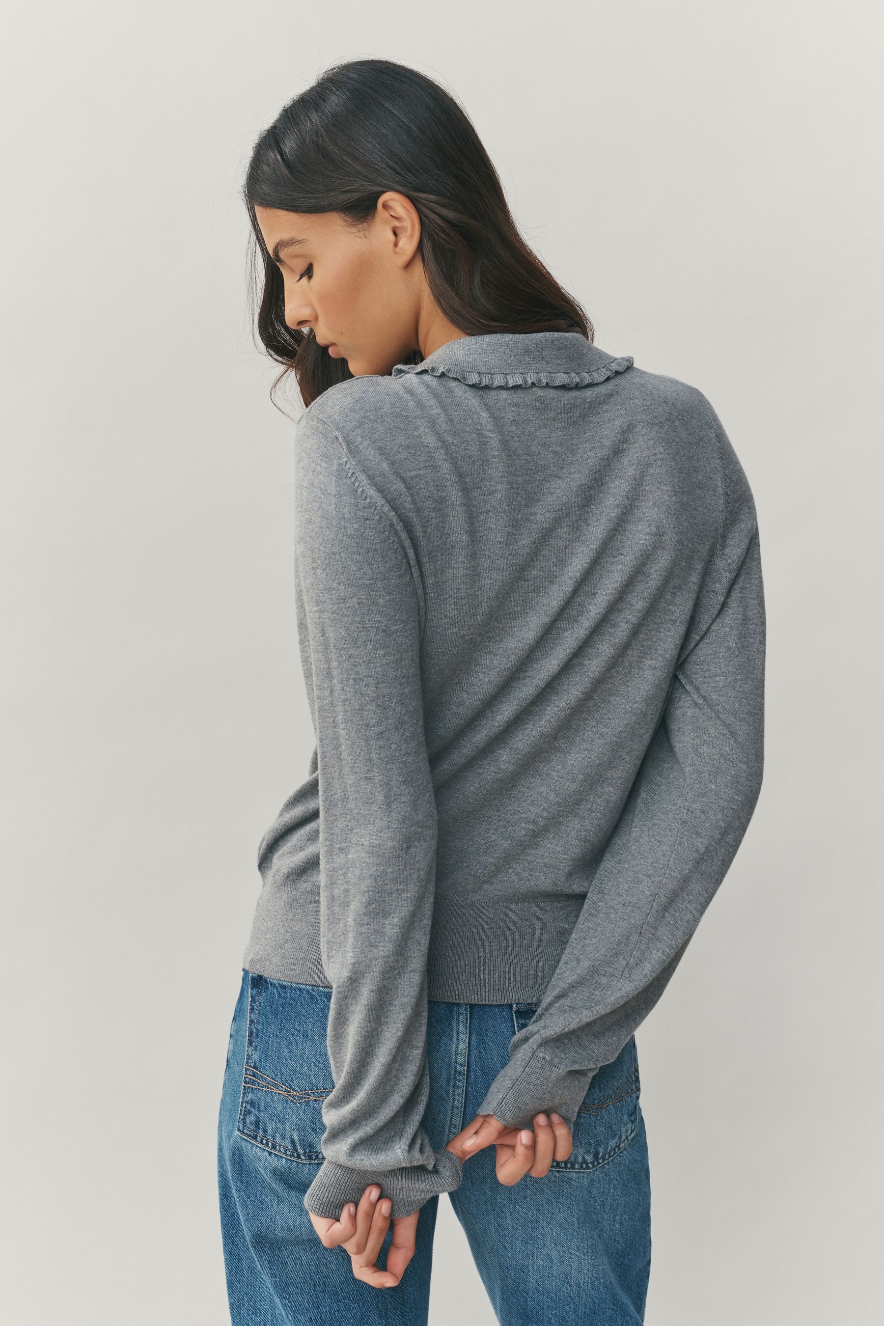 Next Polokragenpullover Gerüschtes Polo-Oberteil aus weicher Baumwolle (1-t günstig online kaufen