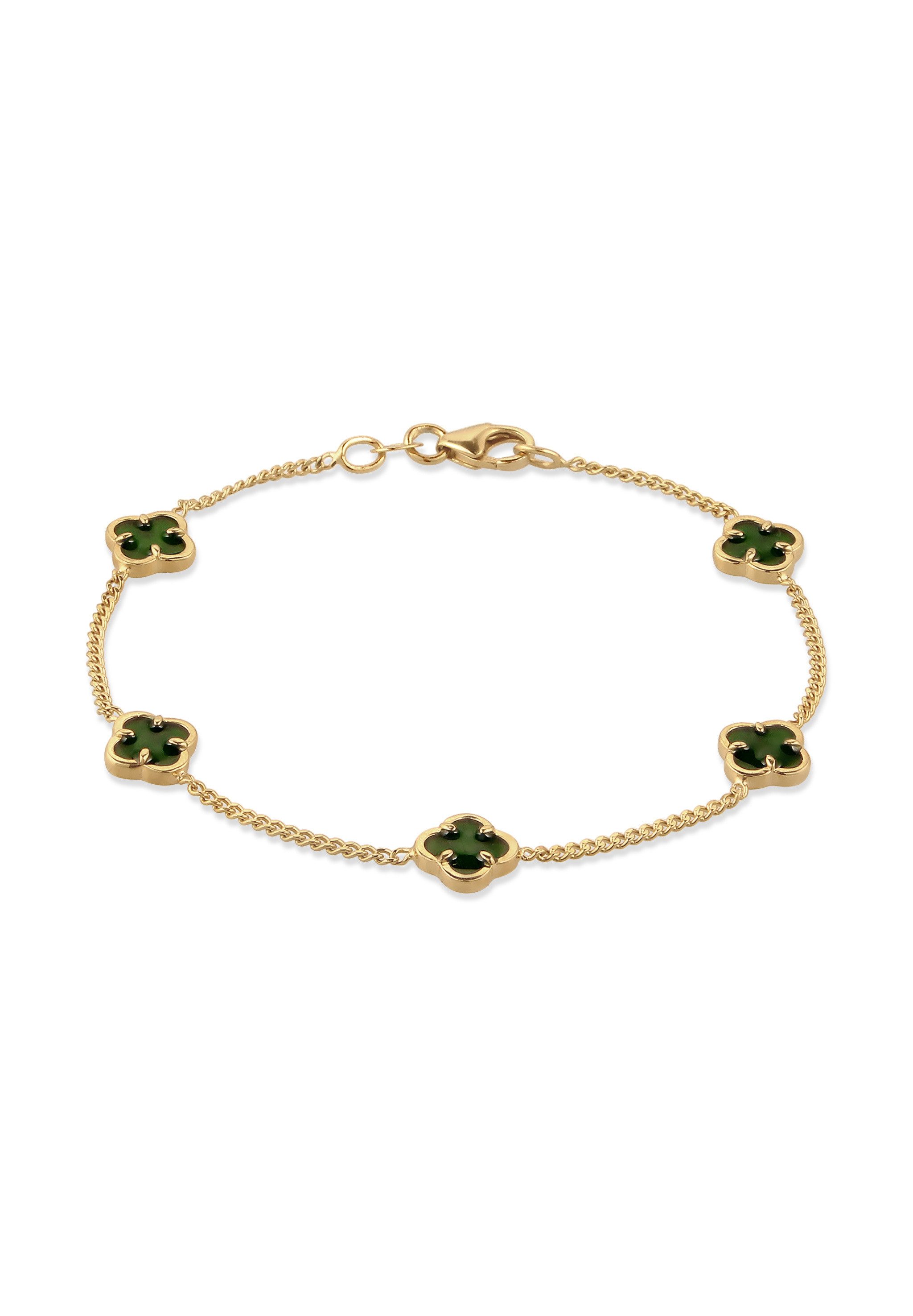 Elli Armband Kleeblatt Emaille Grün 925 Sterling Silber vergoldet (kein Set, 1-tlg)