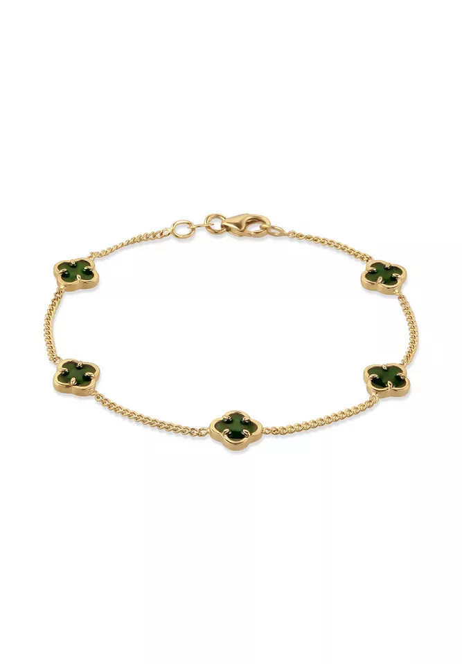 Elli Armband Kleeblatt Emaille Grün 925 Sterling Silber vergoldet (kein Set, 1-tlg)