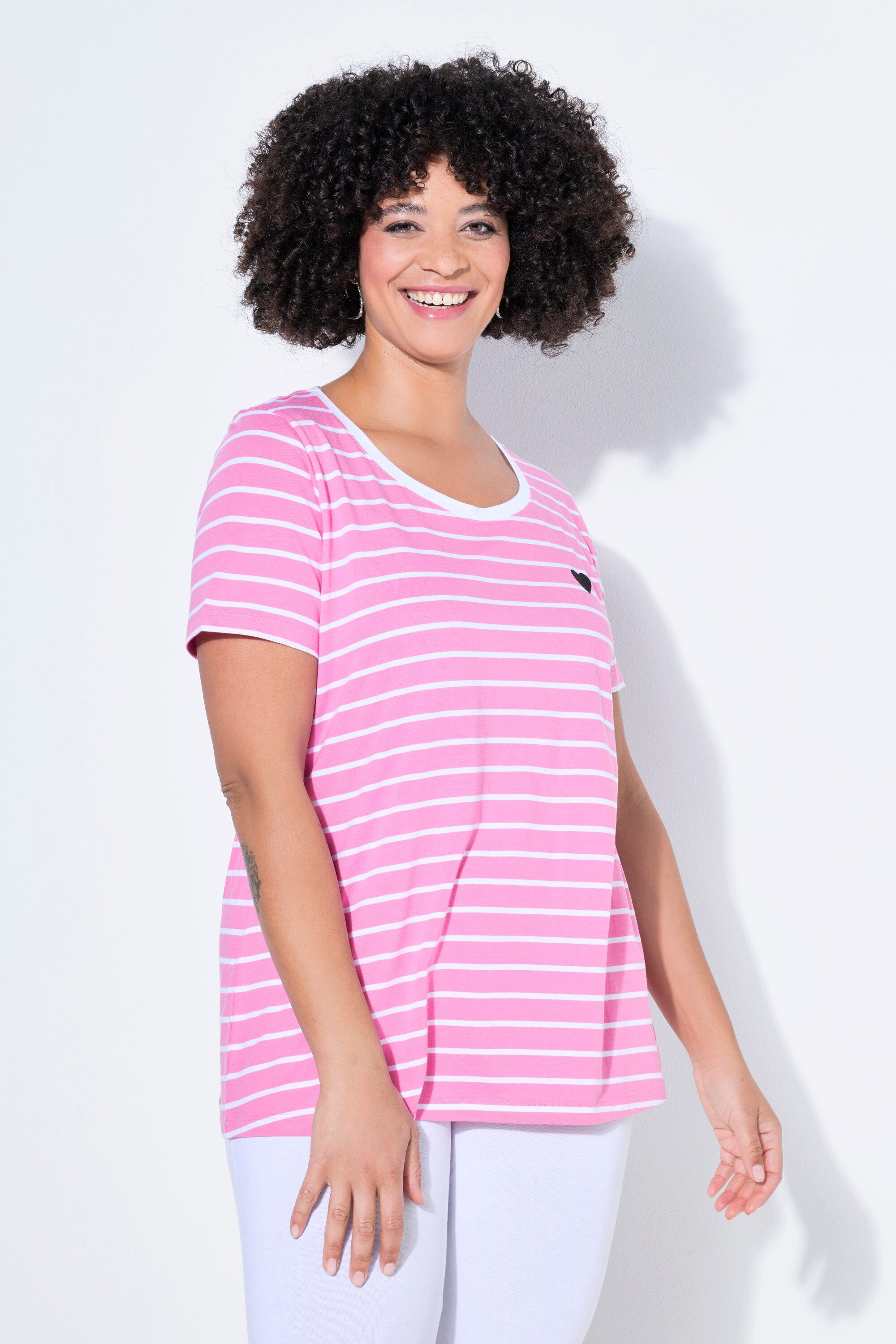 T-Shirt T-Shirt Komfort Fit Ringel Stick-Herz
