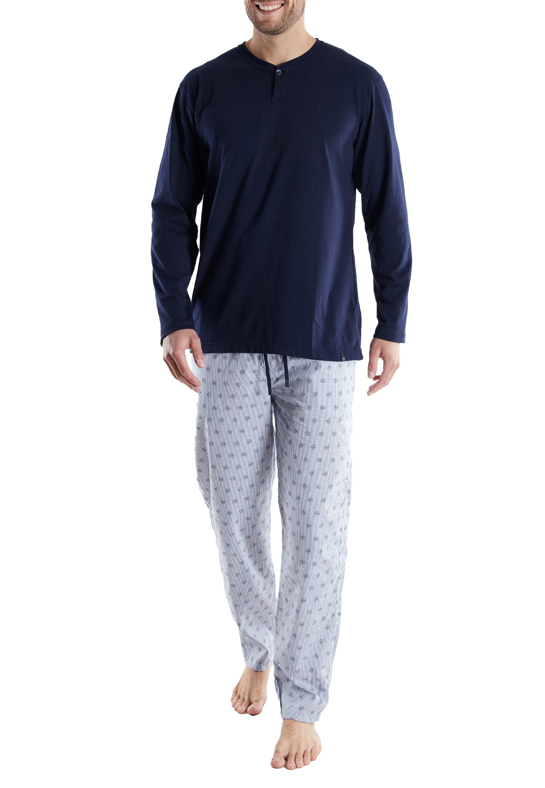 bugatti Pyjama BUGATTI Herren Pyjama blau bedruckt (1 tlg)