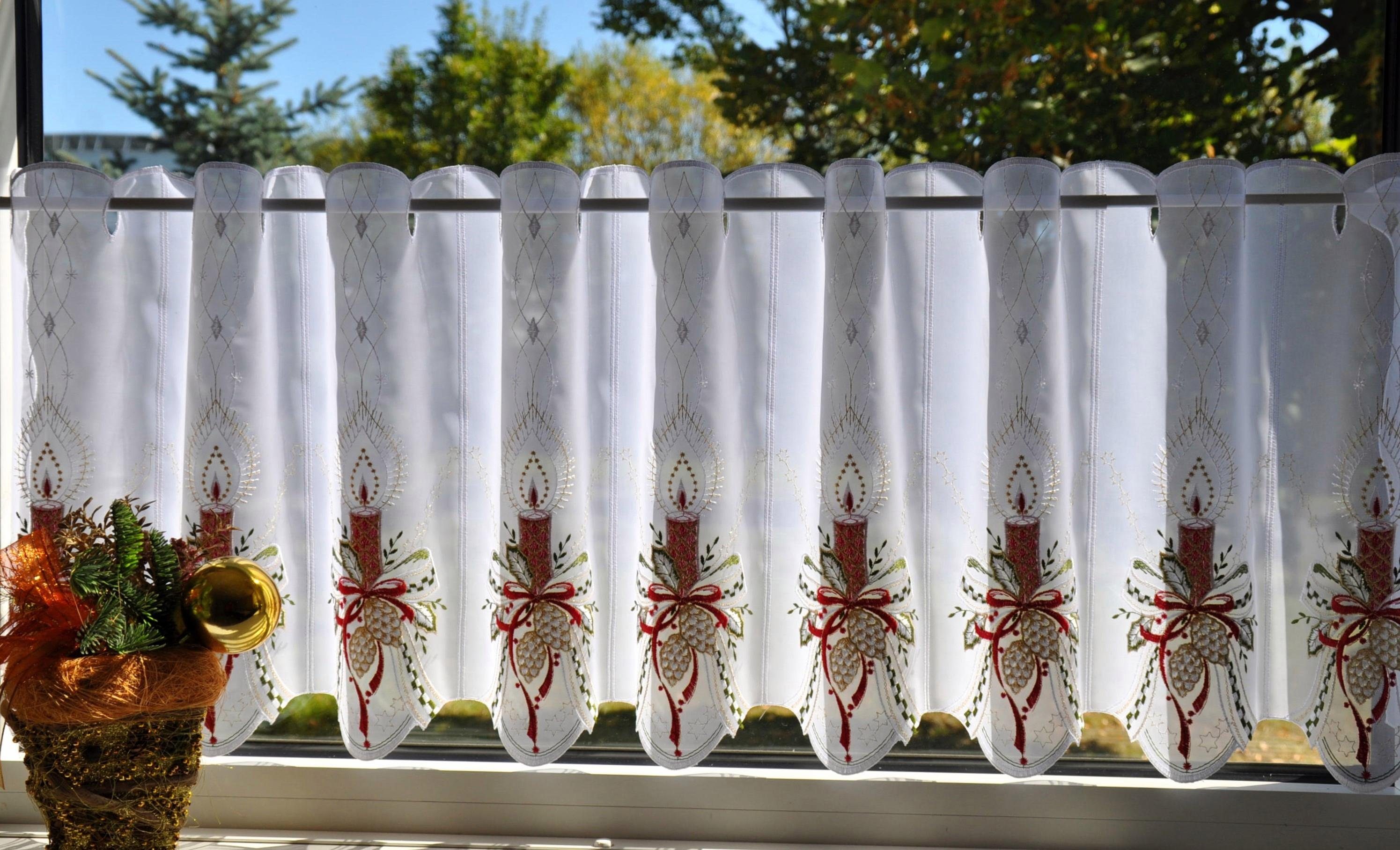 Stickereien Plauen Scheibengardine Kerzenschein (1 St), Stangendurchzug, transparent, Voile, mit echter Plauener Spitze Stickerei