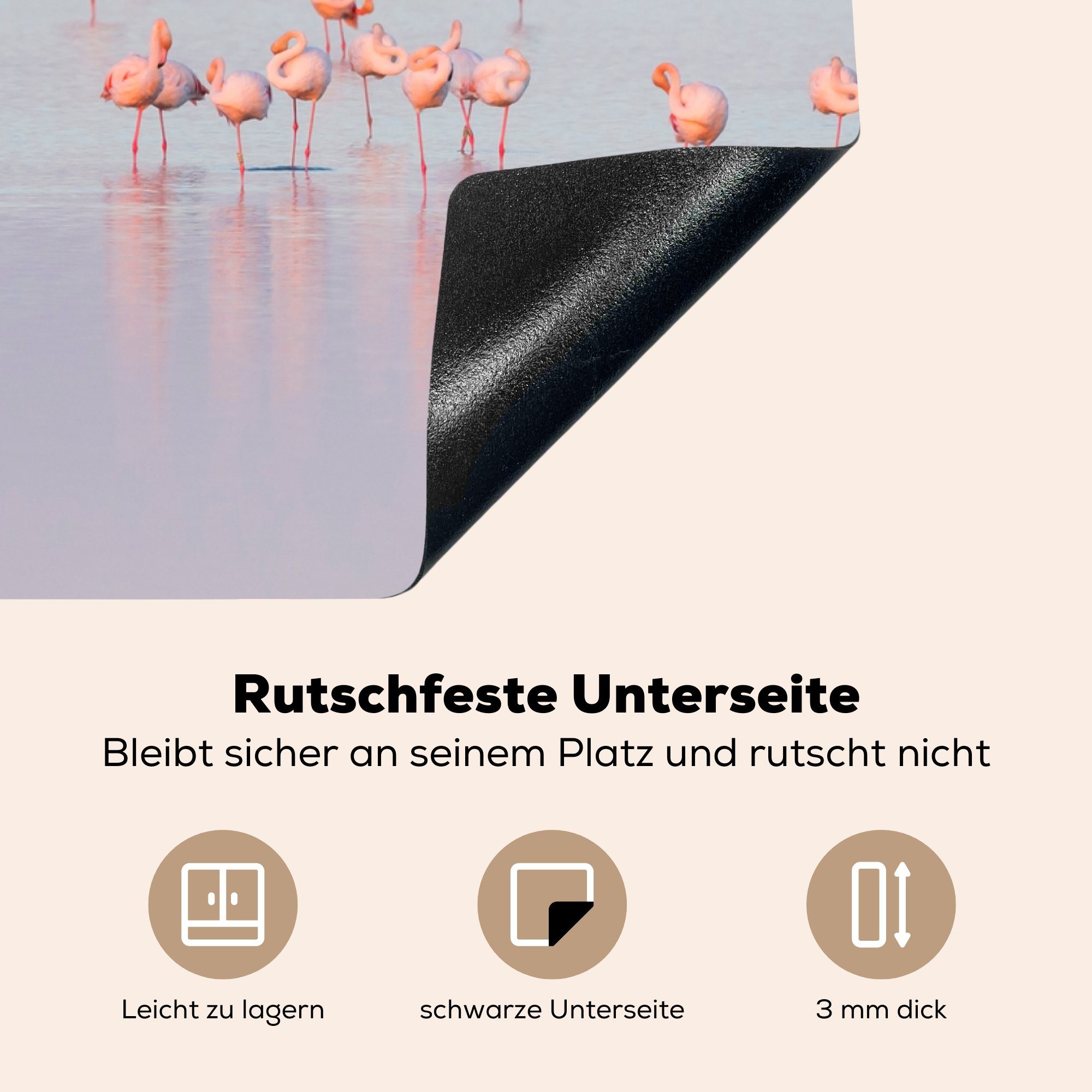 MuchoWow Herdblende-/Abdeckplatte Riesige Flamingos küche, für im Vinyl, Naturpark Camargue, 81x52 Ceranfeldabdeckung tlg), die Induktionskochfeld cm, (1 regionalen Frankreich, Schutz