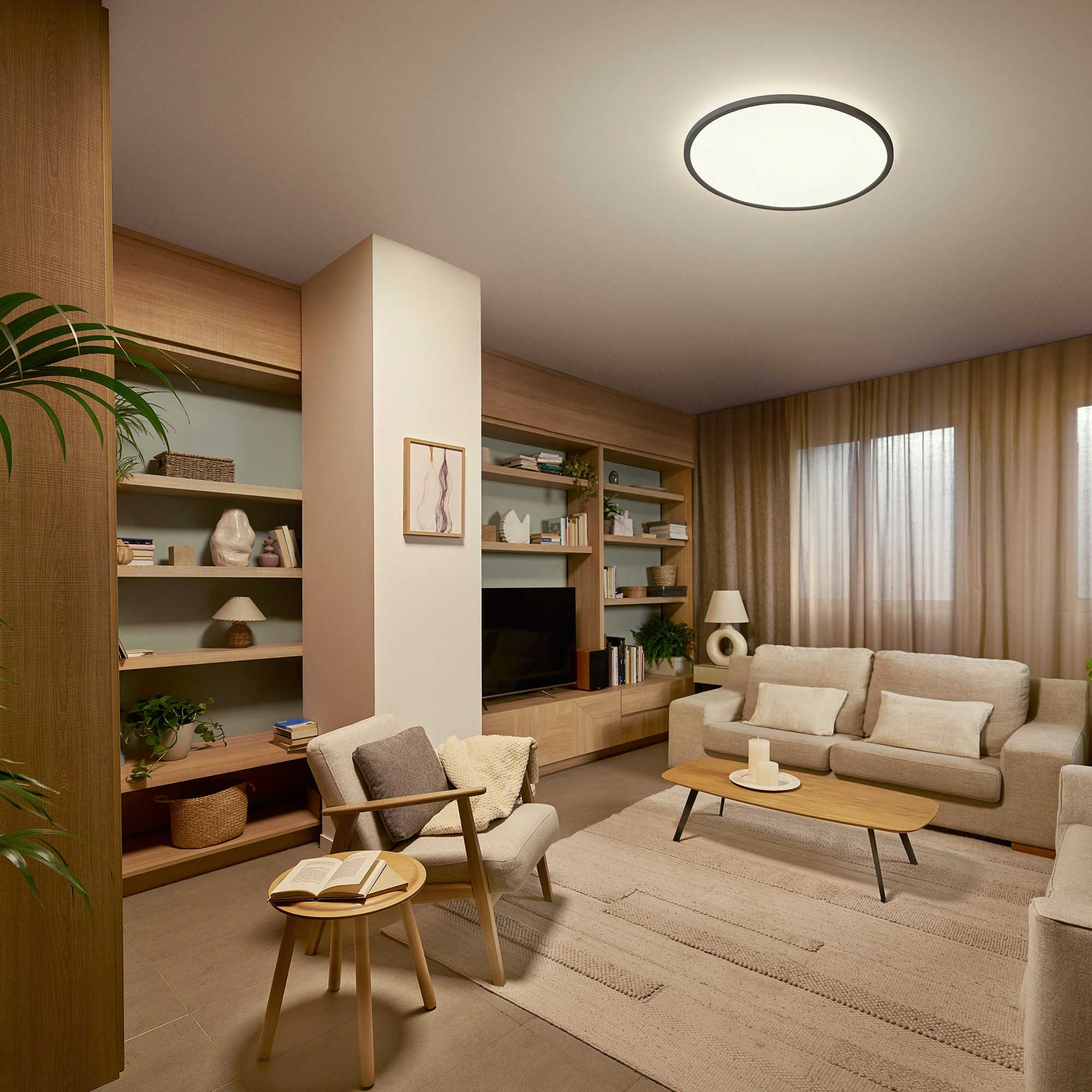 Philips LED Deckenleuchte Superslim All-in-one, 22 W, rund, Schwarz, CCT - über Fernbedienung, Dimmer, Dimmfunktion, Farbsteuerung, Fernbedienung, Infrarot inkl., Memoryfunktion, dimmbar über Fernbedienung, mehrere Helligkeitsstufen, LED fest integriert, warmweiß - kaltweiß, inkl. Fernbedienung