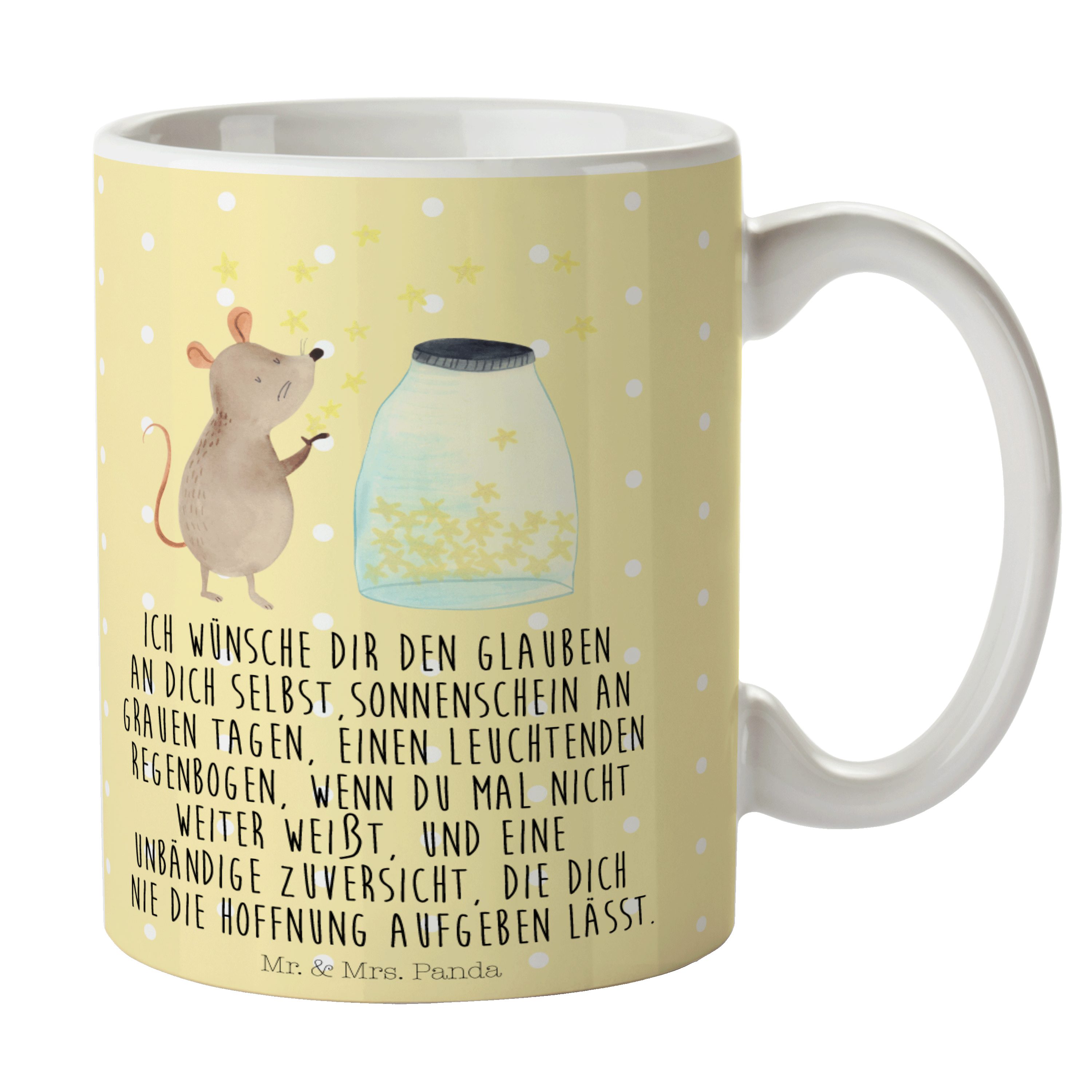 Mr. & Mrs. Panda Tasse Maus Sterne, Tasse, Gelb Pastell, Kaffeebecher, Teebecher, Kindergebu, Keramik, Frühstückstasse Träume kaffeebecher bedruckt