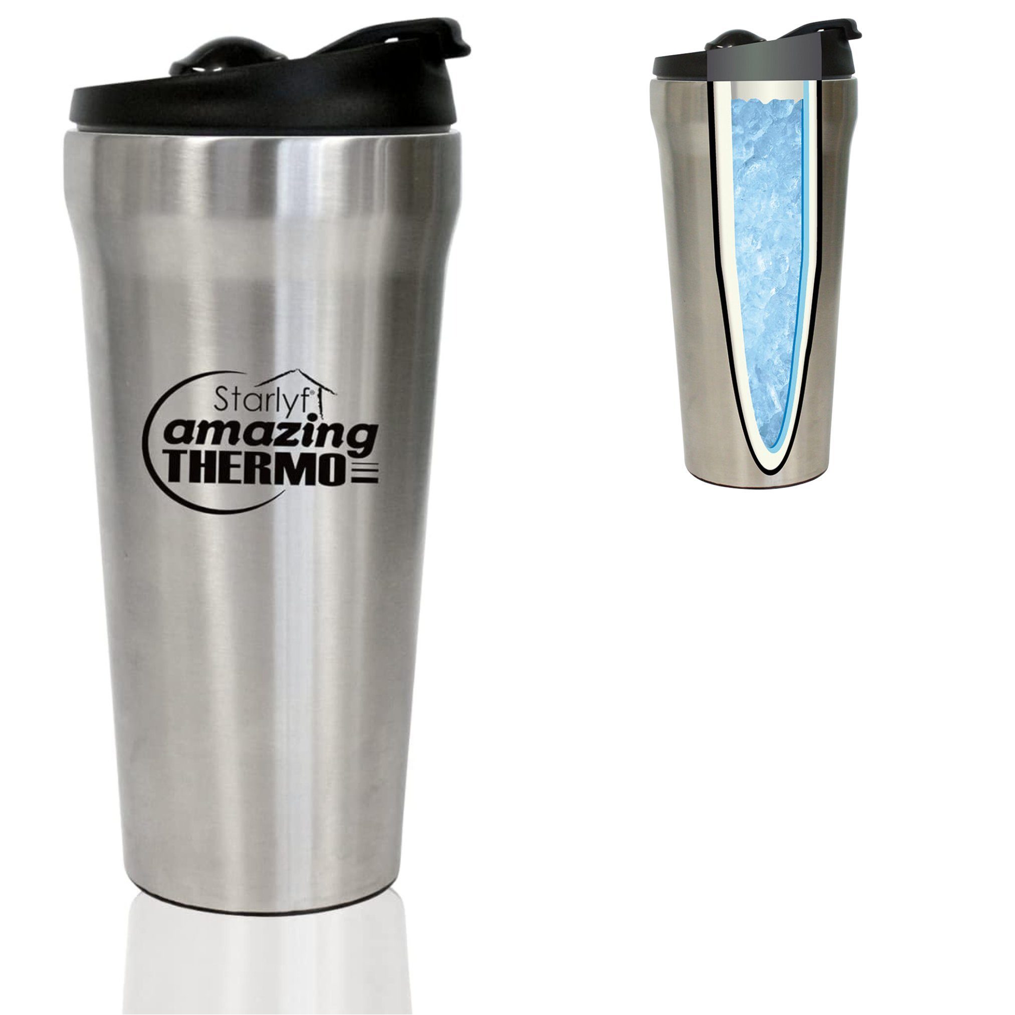 Starlyf Thermobecher Amazing Thermo, 1-tlg., edelstahl, Keramik Beschichtet, Saugnapf, 24h kalt - 12h warm, 500 ml