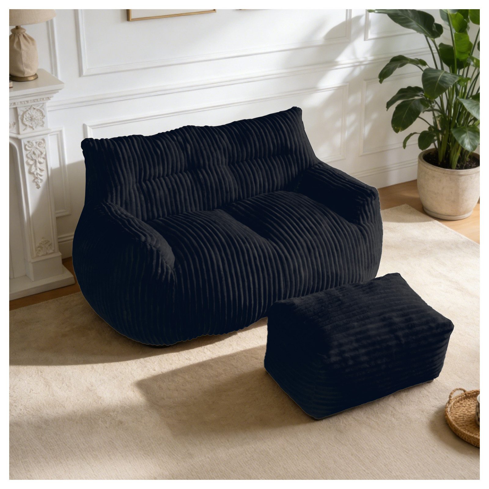 Odikalo 2-Sitzer Sofas wohnzimmer Loungesofa Relaxsessel Sitzsack mit Schlaffunktion, Doppel-Sitzsack mit Hocker–Große Sitzsack-Lounger für Erwachsene Jugendliche und Kinder–Ideal für Wohnzimmer Schlafzimmer Studentenwohnheim oder Balkon
