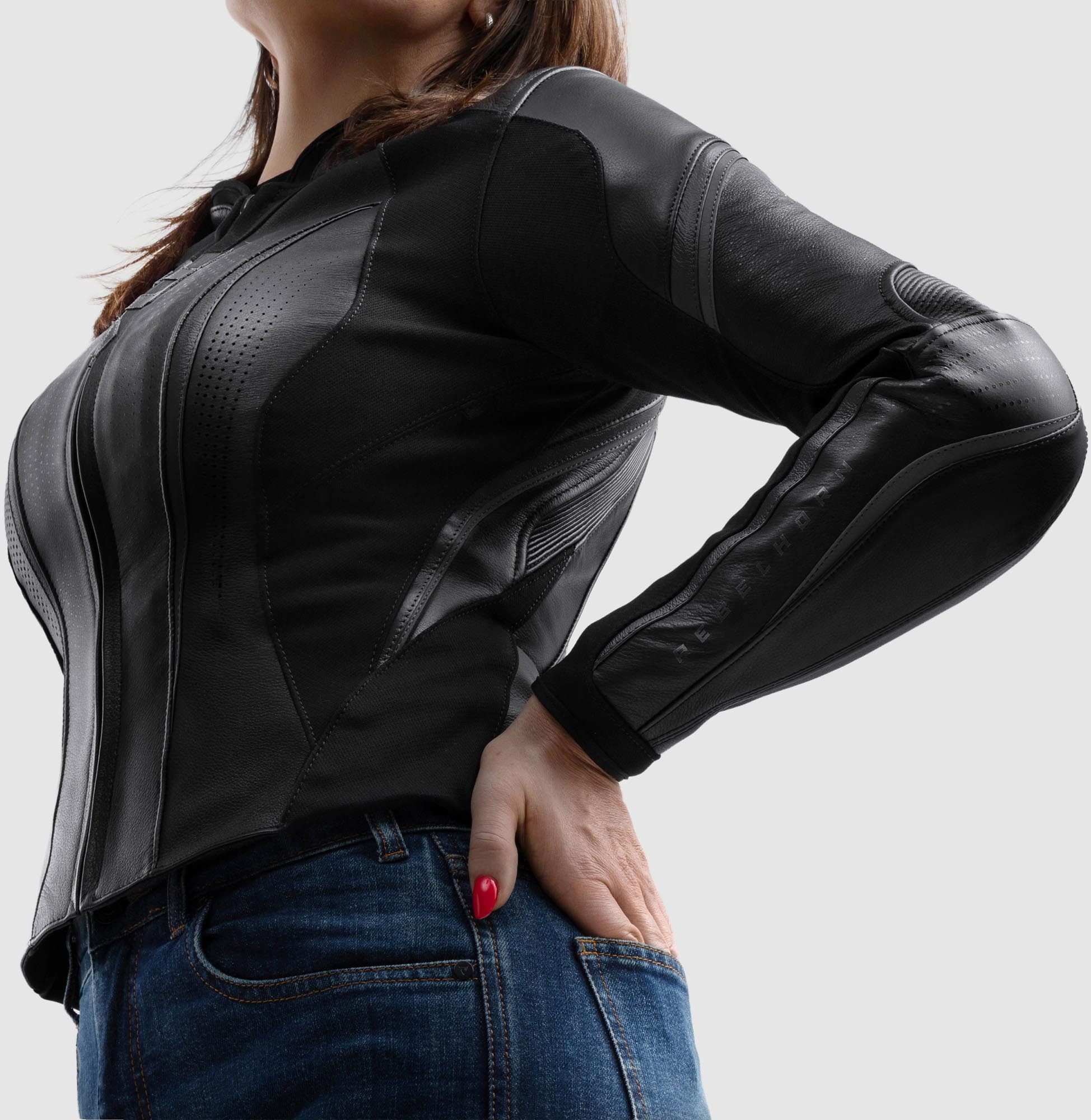 Rebelhorn Motorradjacke Diva ST Damen Motorrad Lederjacke Rückenprotektor enthalten,Verbindungsreißverschluss,Ellenbogenpro