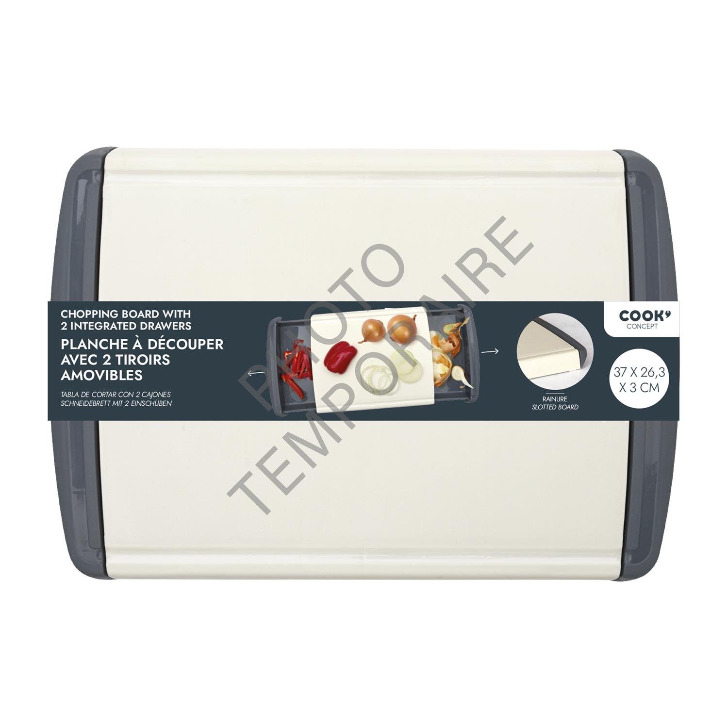 COOK CONCEPT Spülmaschinenfest Behälter ausziehbare / Kunststoff, Schubladen Auffangschale beige-blau Schneidebrett, Sieb