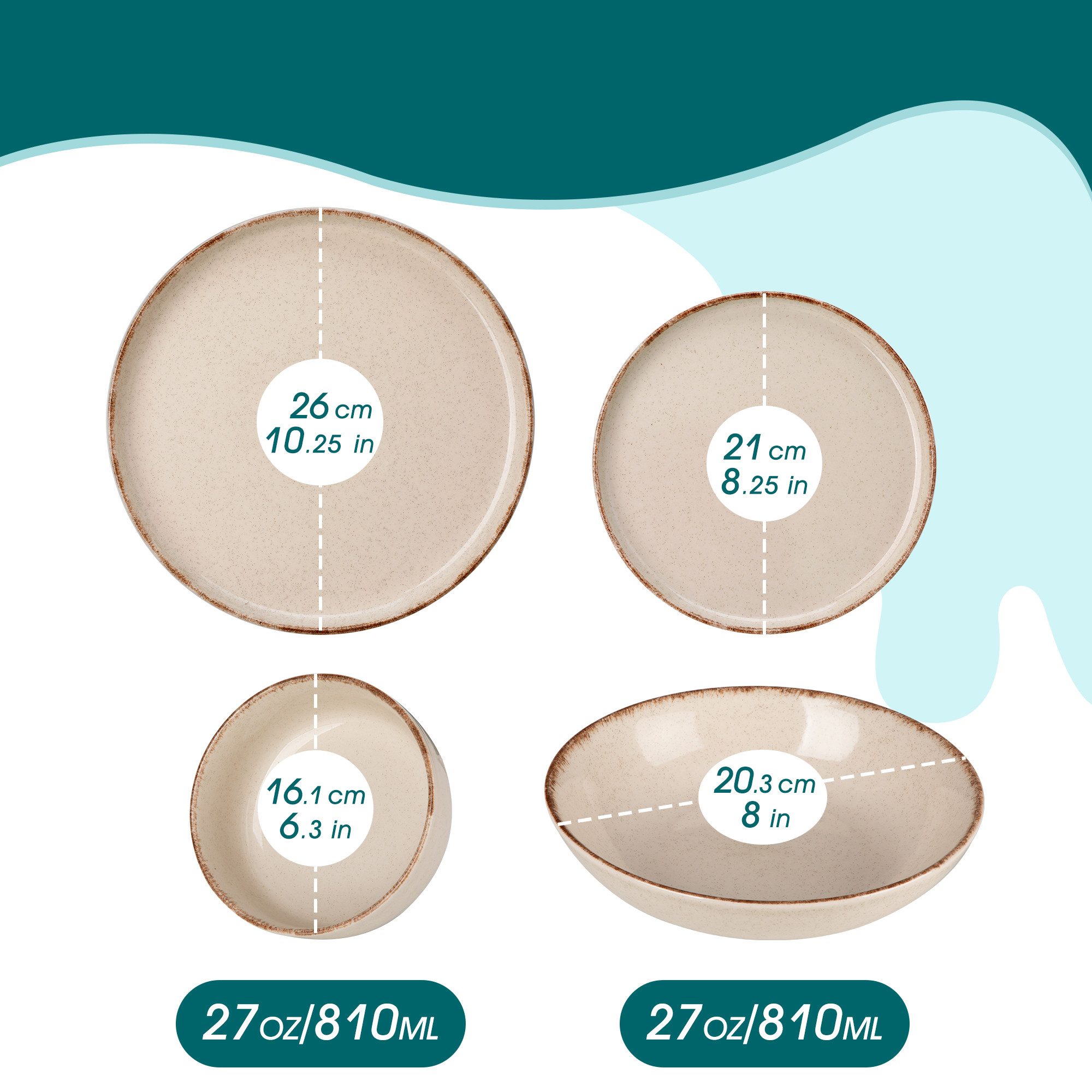vancasso Geschirr-Set Tafelservice für 4/6, Steingut Geschirrset, Spülmaschinenfest (24-tlg), 6 Personen, Steingut – Bild 2 von 5