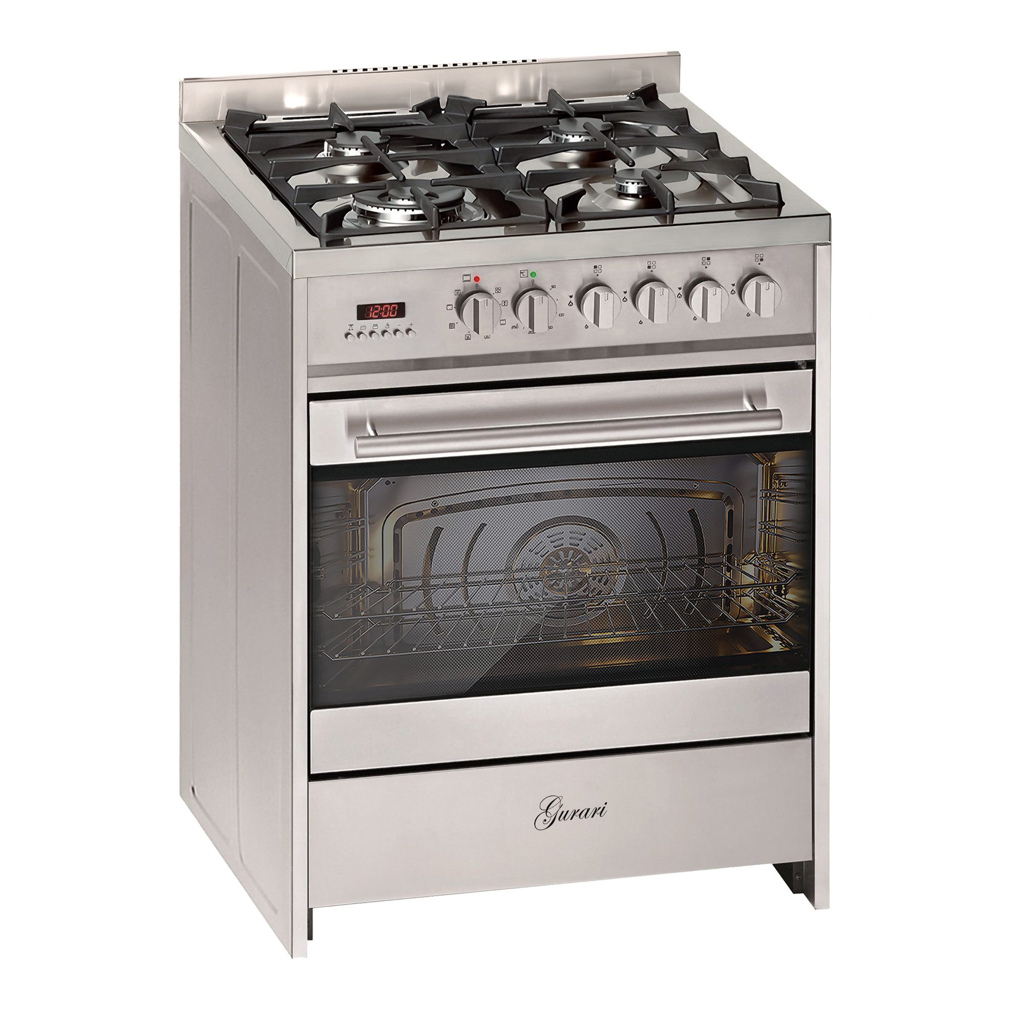 GURARI Gas-Standherd 60 cm Edelstahl Gasherd mit Elektrobackofen 60 L Range Coocker GCH E 610 X Gas-Elektro-Standherd, Erdgas/Propangas, 4 Kw, WOK, mit 1-fach-Teleskopauszug, Easy clean-Emaille, Gas Elektro Standherd 60 cm 60 L Erdgas Fl.Gas 4 Kw WOK