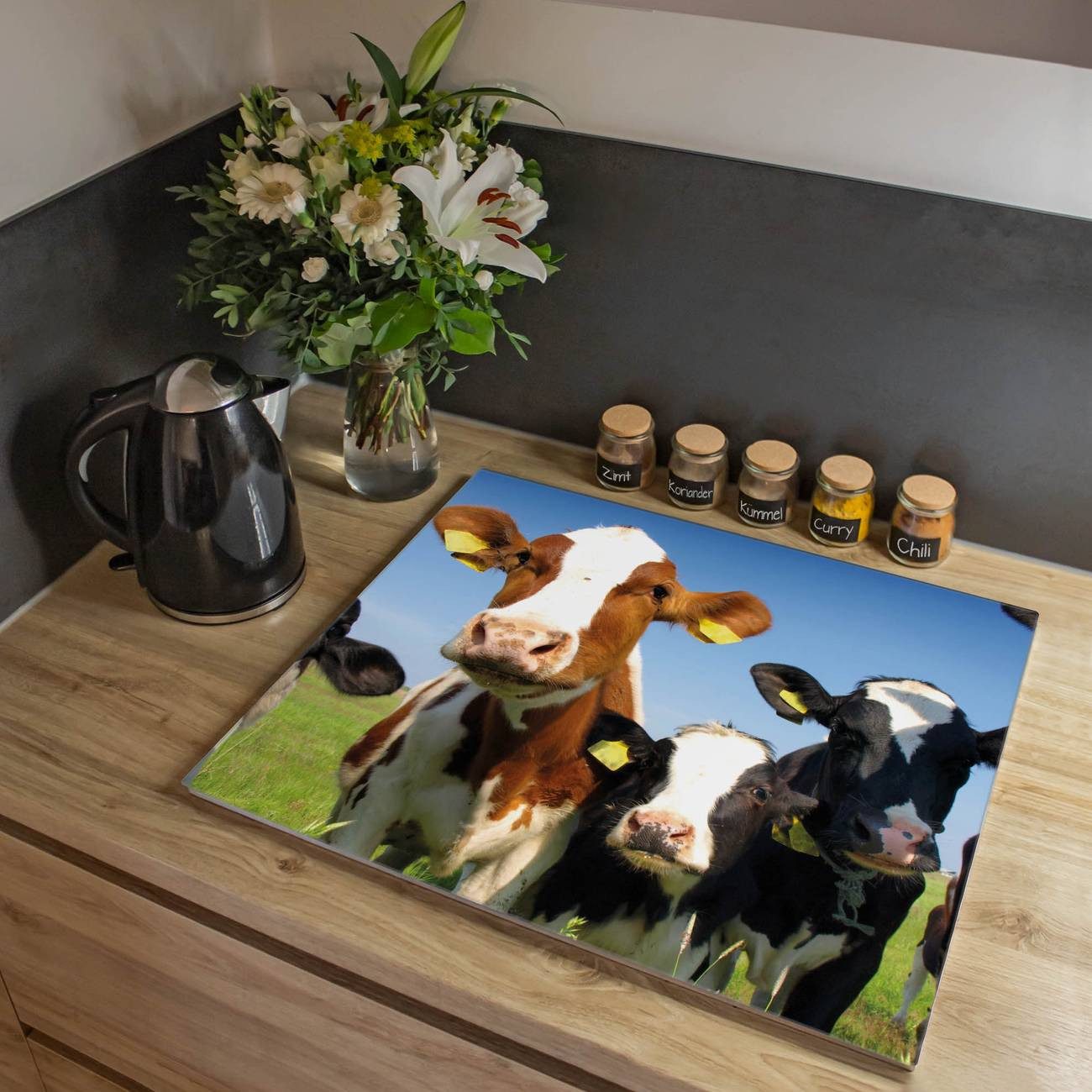 banjado Herd-Abdeckplatte Glas Kühe, (gehärtet, 1 tlg., inkl. selbstklebende Gummifüßchen)