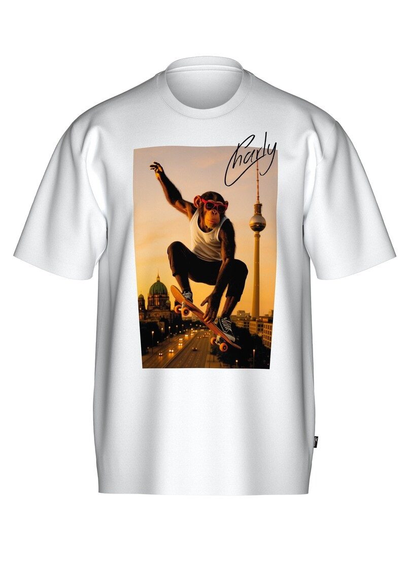 Trigema T-Shirt TRIGEMA T-Shirt trigema Affe Charly Skateboard (1-tlg)