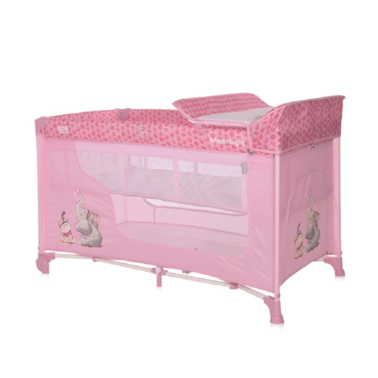 Lorelli Baby-Reisebett Moonlight 2 Ebenen, Wickelauflage, Räder, Seiteneingang, Tragetasche, Laufstall, Polyester