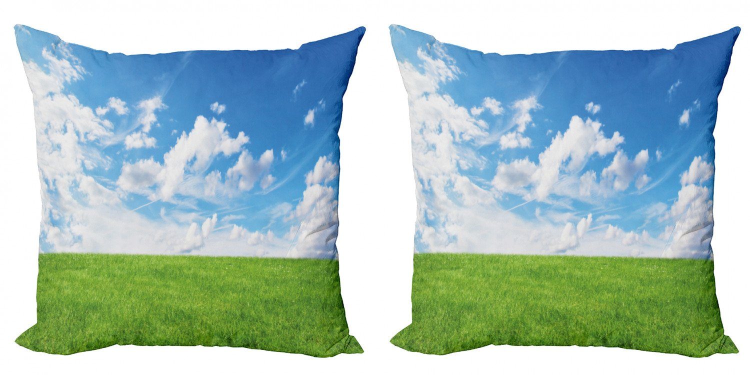 Digitaldruck, Szene Land Blauer Abakuhaus Kissenbezüge (2 Stück), Grün Doppelseitiger Wolken Accent Modern Himmel