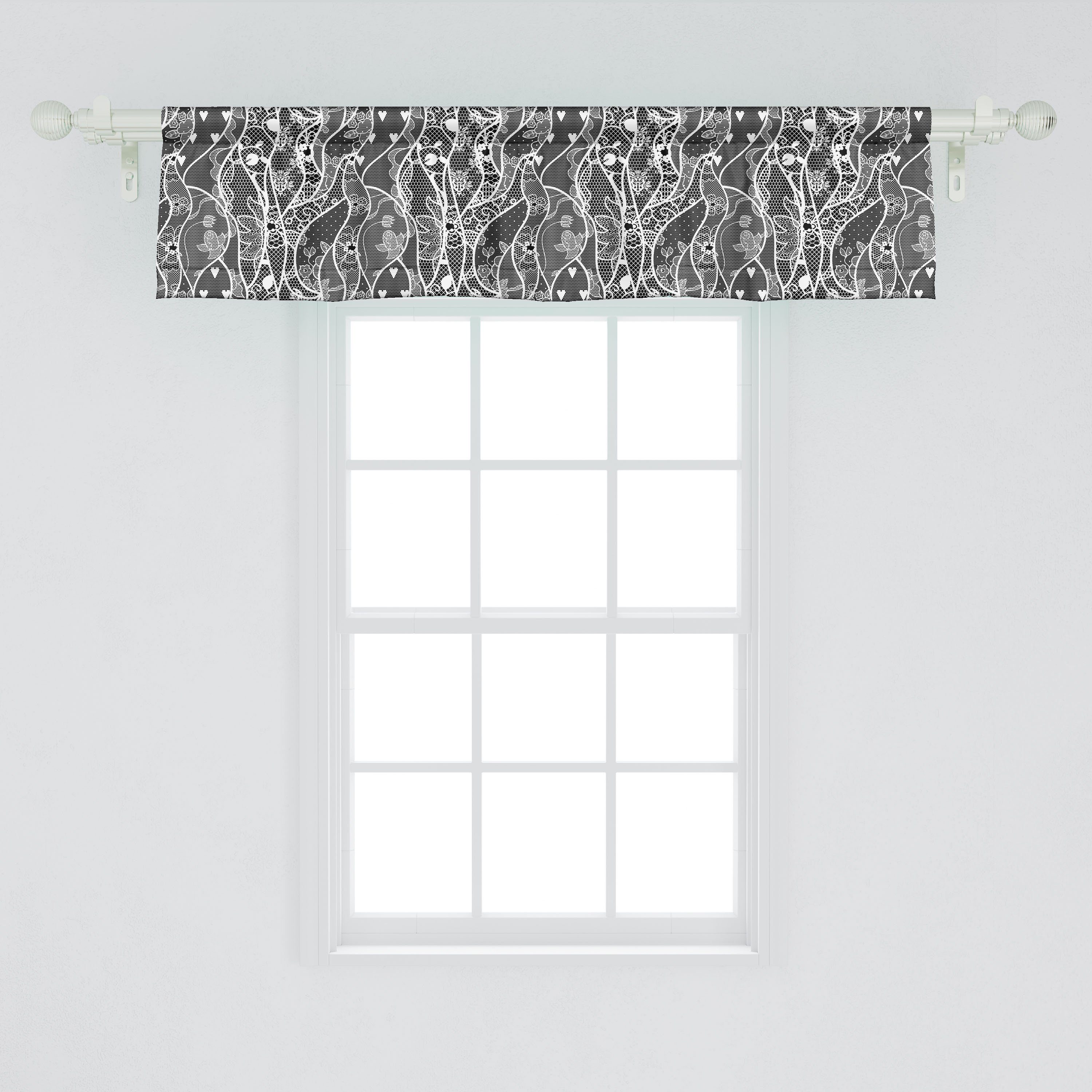 Küche Scheibengardine gotisch Schlafzimmer Microfaser, mit für Rosen-Herzen Vintage Dekor Vorhang Volant Abakuhaus, Stangentasche,